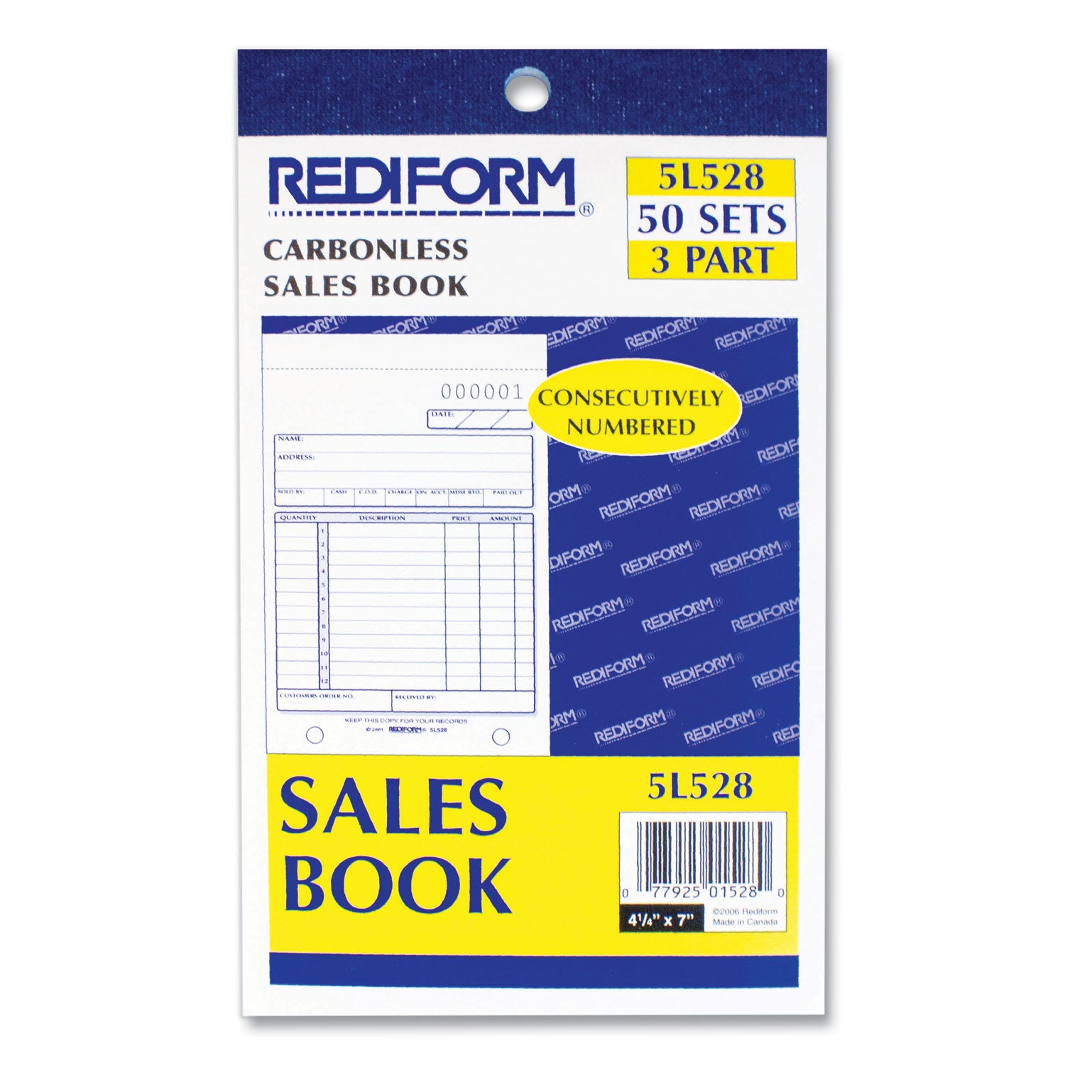 50 Sheet(s) - Stapled - 3 Part - Carbonless Copy - 4.25" x 6.37" Sheet Size - 2 x Holes - Assorted Sheet(s) - Red, Purple Print Color - 1 Each