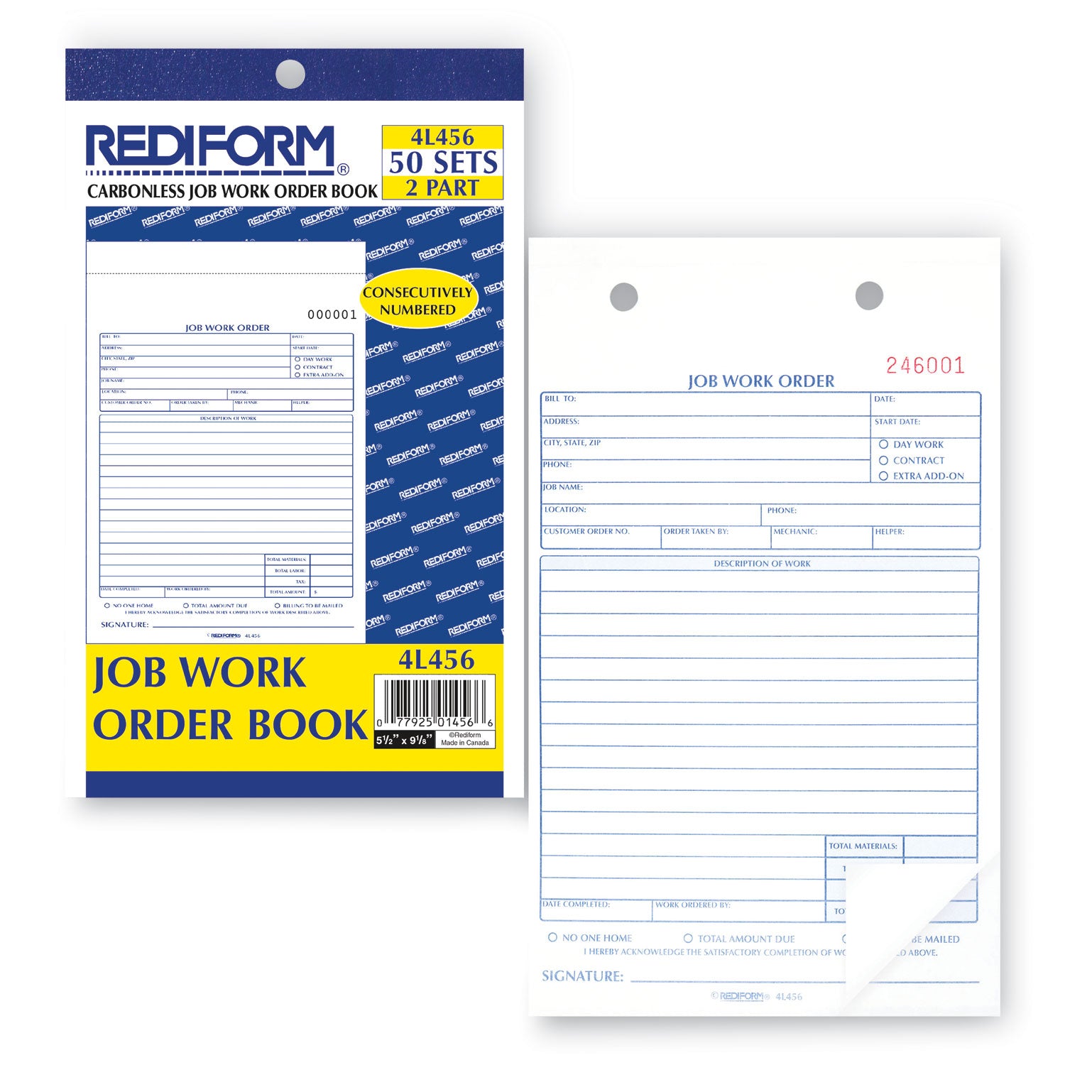 50 Sheet(s) - 2 Part - Carbonless Copy - 5.50" x 8.50" Sheet Size - Assorted Sheet(s) - Blue, Red Print Color - 1 Each