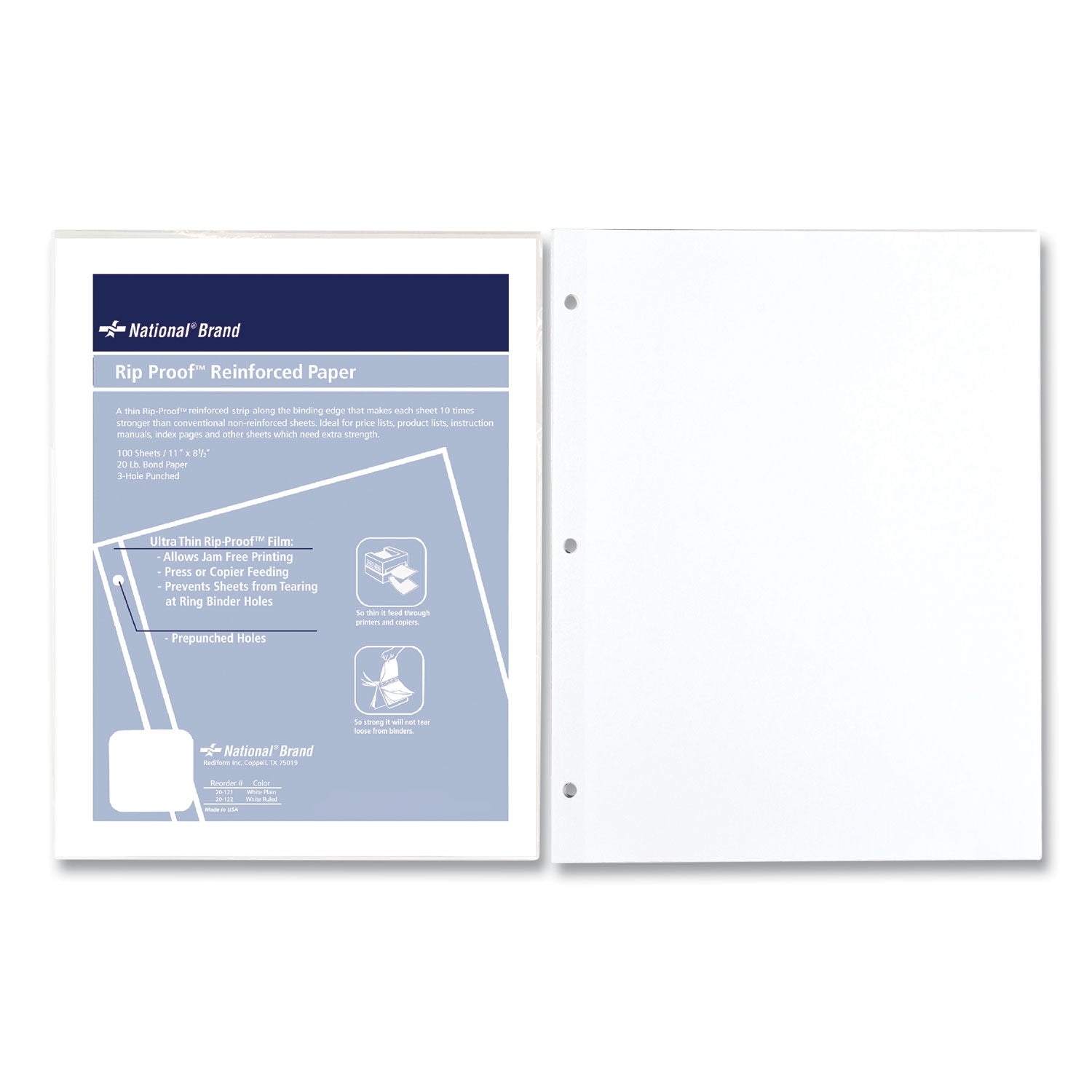 100 Sheets - Plain - Stapled/Glued - 20 lb Basis Weight - Letter - 8 1/2" x 11" Sheet Size - White Paper - Heavyweight, Reinforced Edges, Punched - 1 Pack
