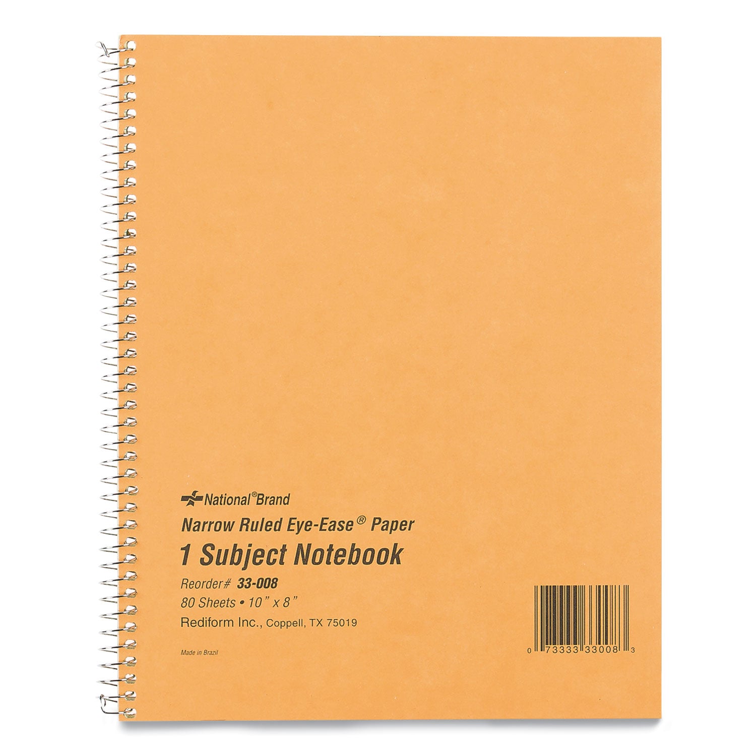 80 Sheets - Coilock - Ruled Red Margin - 16 lb Basis Weight - 8" x 10" Sheet Size - Green Paper - Brown Board Cover - Micro Perforated, Subject, Punched - 1 Each