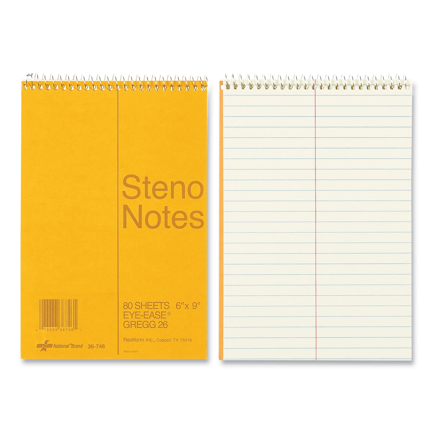 80 Sheets - Wire Bound - Gregg Ruled Margin - 16 lb Basis Weight - 6" x 9" Sheet Size - Green Paper - Brown Board Cover - Hard Cover, Rigid - 1 Each