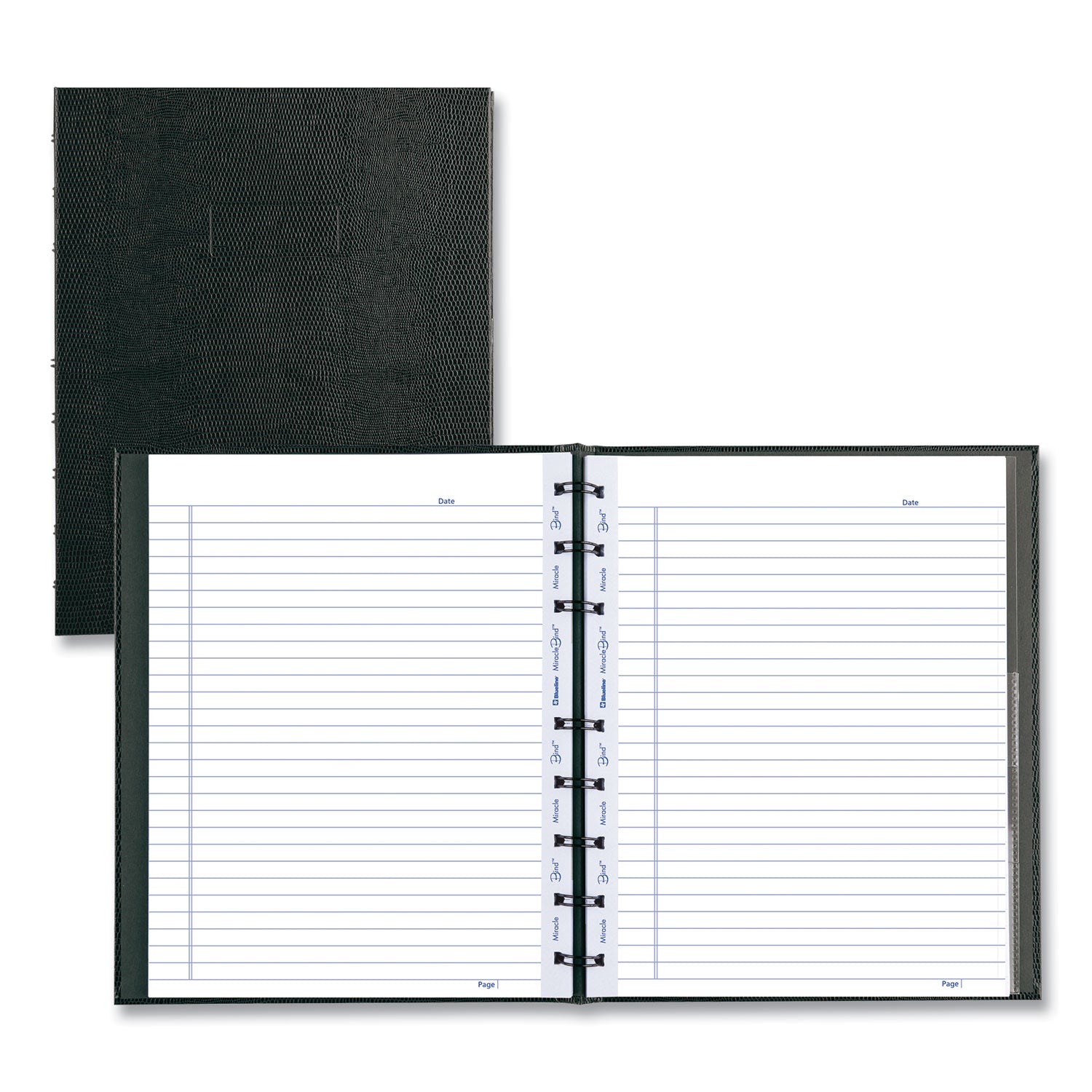 150 Sheets - 150 Pages - Twin Wirebound - Ruled Margin - 9 1/4" x 7 1/4" Sheet Size - Black Ribbed Cover - Micro Perforated, Index Sheet, Self-adhesive Tab, Pocket, Repositionable, Removable, Hard Cover, Telephone & Address Pages - Recycled - 1 Each