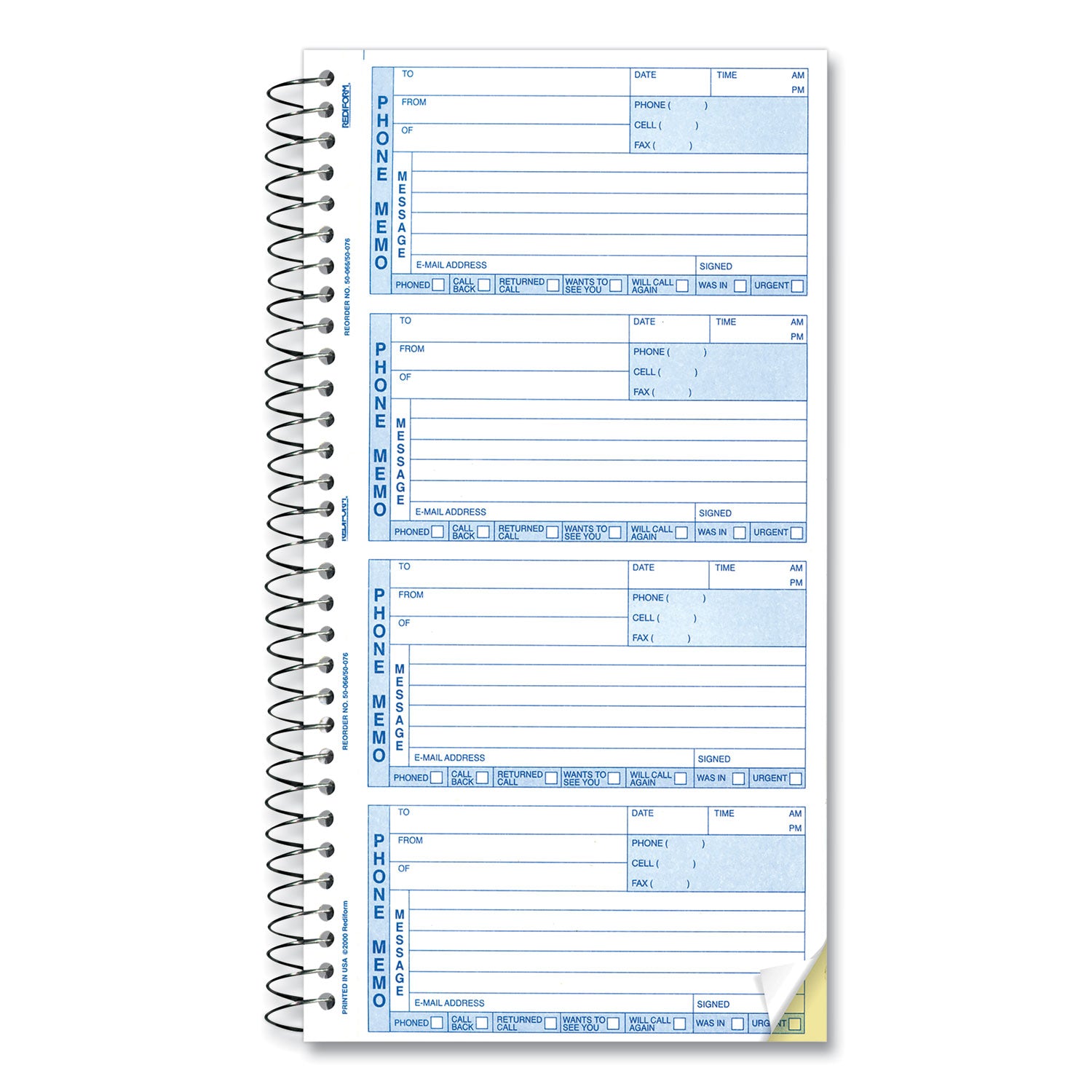 400 Sheet(s) - Spiral Bound - 2 Part - Carbonless Copy - 5.75" x 11" Sheet Size - White, Canary - Blue Print Color - 1 Each