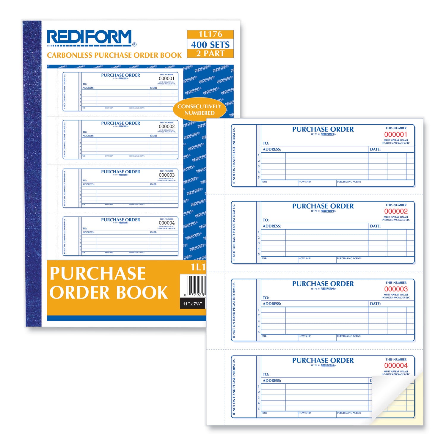 400 Sheet(s) - Stapled - 2 Part - Carbonless Copy - 2.75" x 7" Sheet Size - White, Yellow - Blue Print Color - 1 Each