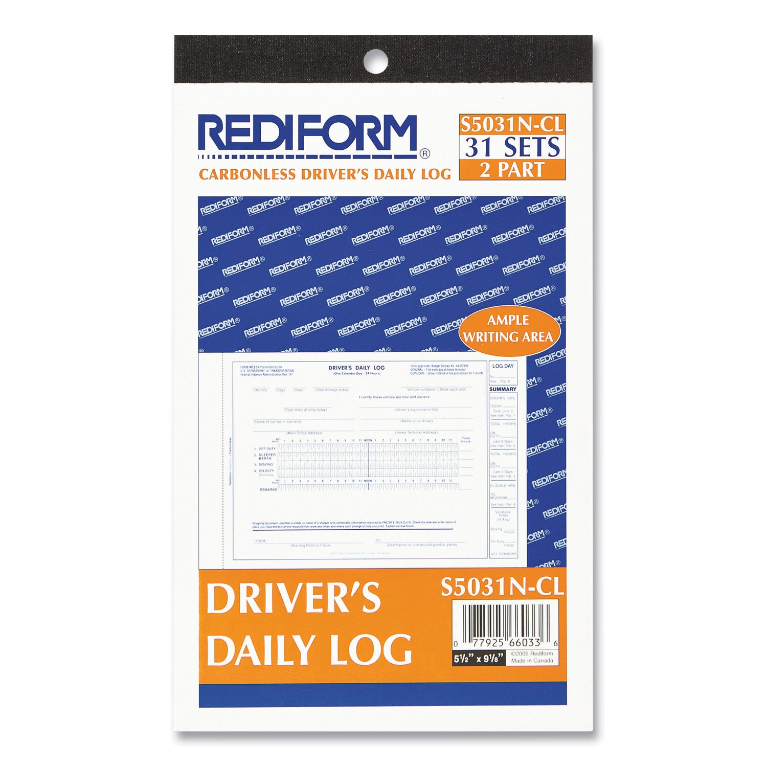2 Part - Carbonless Copy - 5.37" x 8.75" Form Size - White - Black Print Color - Recycled - 1 Each