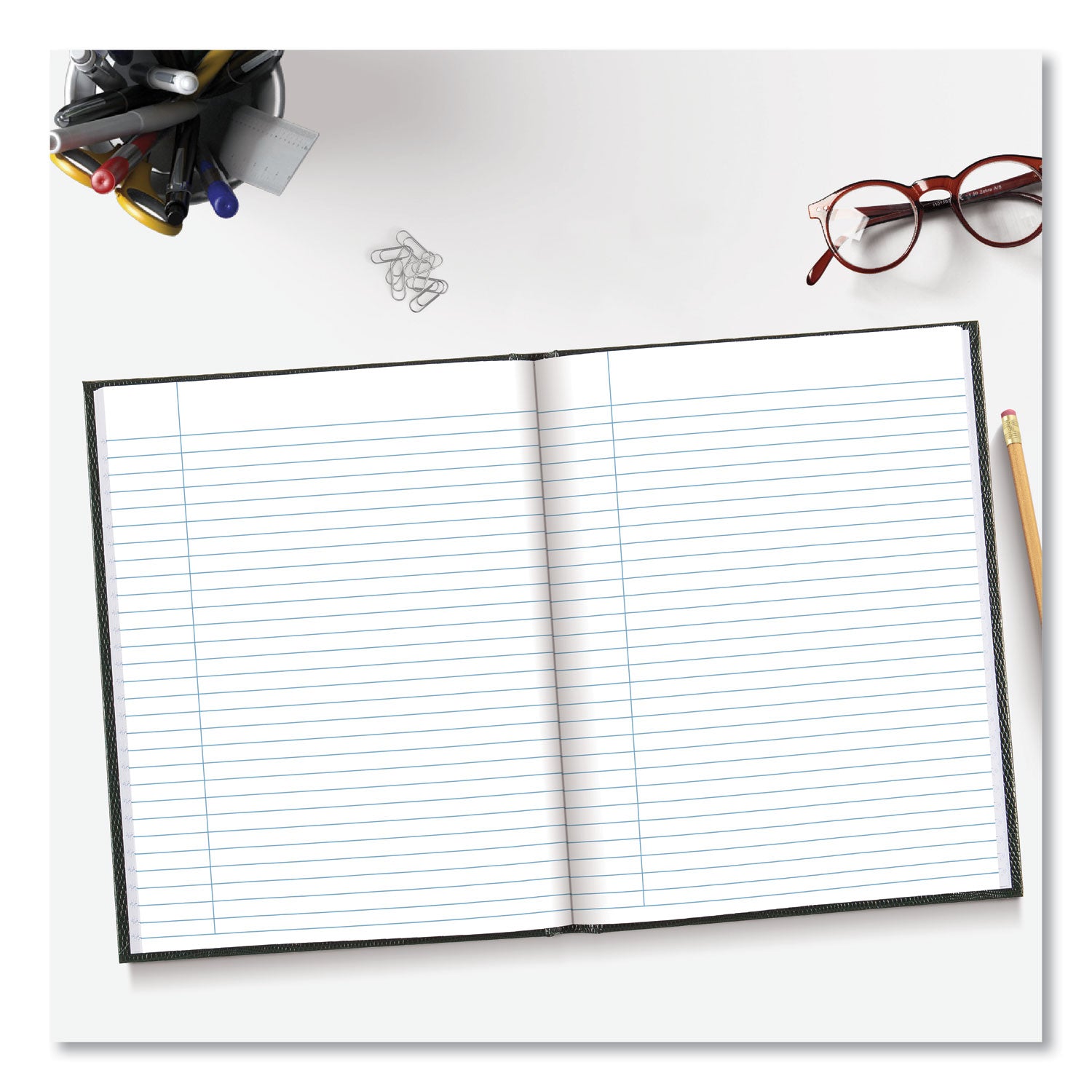 150 Sheets - Perfect Bound - Ruled Margin - 9 1/4" x 7 1/4" Sheet Size - White Paper - Black Cover - Hard Cover - Recycled - 1 Each