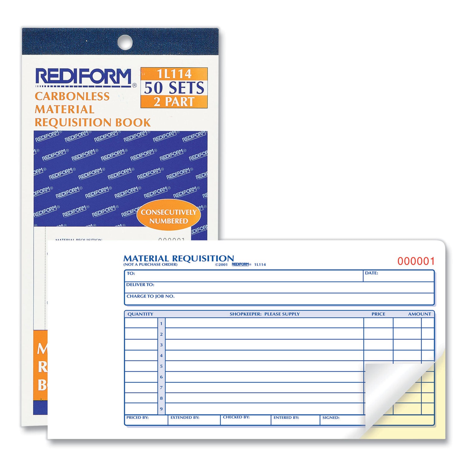 50 Sheet(s) - 2 Part - Carbonless Copy - 7.87" x 4.25" Sheet Size - White, Yellow - Black Print Color - 1 Each