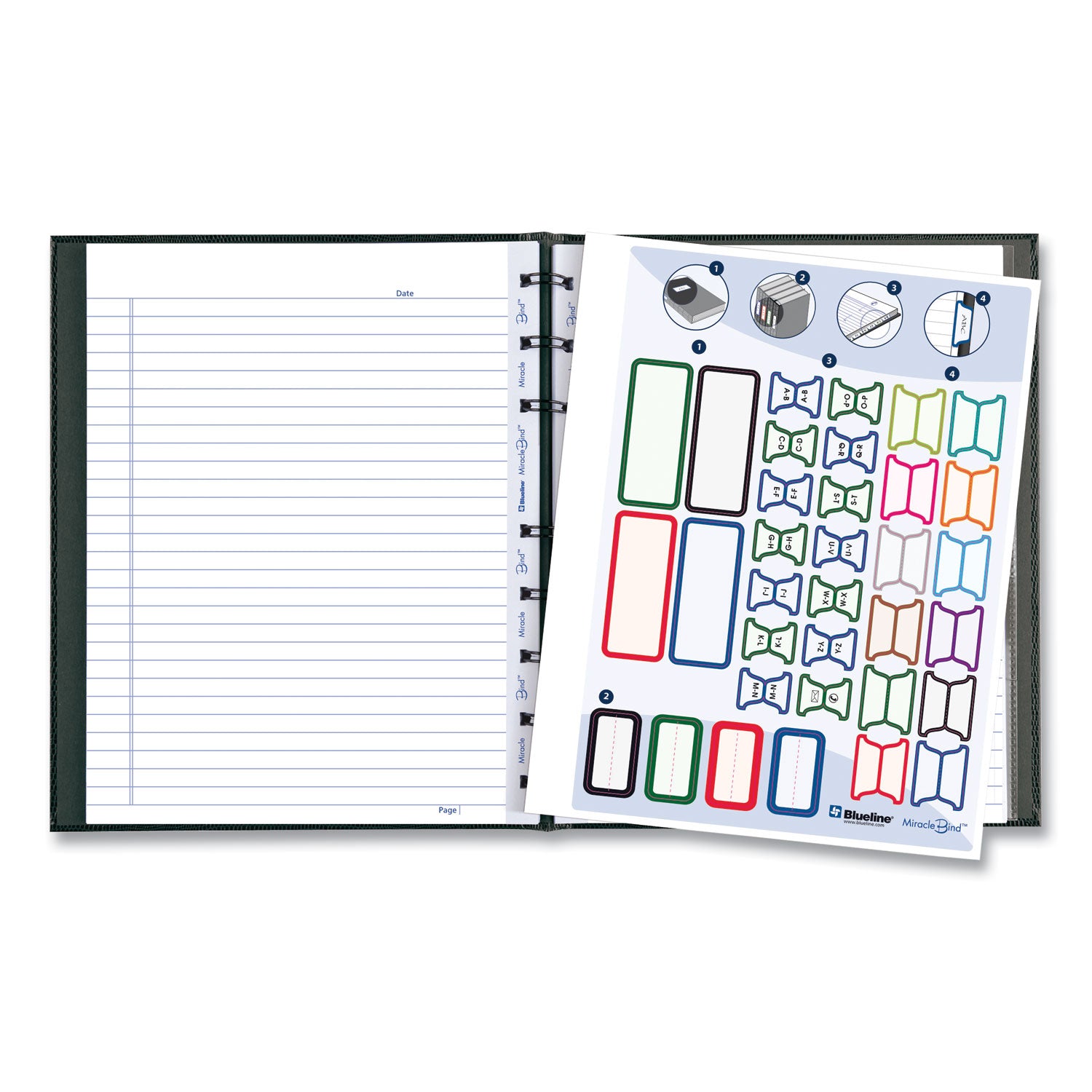 150 Sheets - 150 Pages - Twin Wirebound - Ruled Margin - 9 1/4" x 7 1/4" Sheet Size - Black Ribbed Cover - Micro Perforated, Index Sheet, Self-adhesive Tab, Pocket, Repositionable, Removable, Hard Cover, Telephone & Address Pages - Recycled - 1 Each