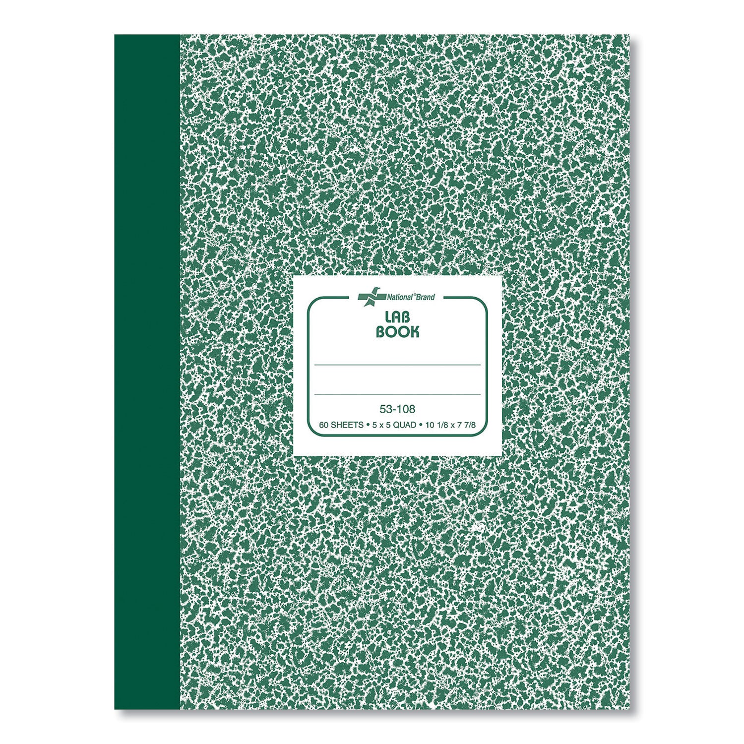 Rediform Lab Composition Notebook - 60 Sheets - Sewn - 7 7/8" x 10 1/8" Sheet Size - White Paper - Green Marble Cover - Recycled - 1 Each