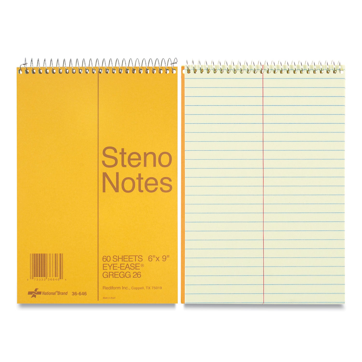 60 Sheets - Wire Bound - Light Blue Margin - 16 lb Basis Weight - 6" x 9" Sheet Size - Green Paper - Brown Cover - Unpunched, Subject - 1 Each