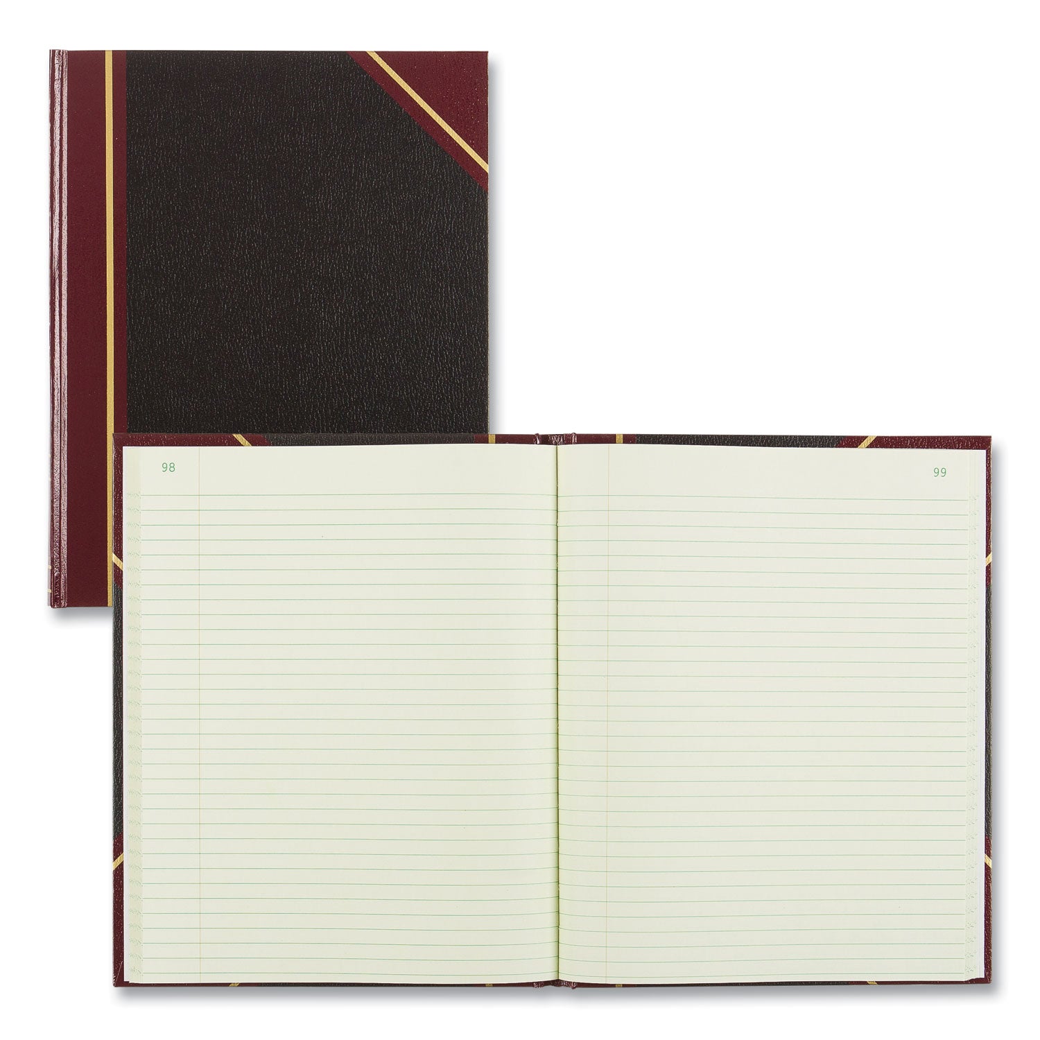 Rediform Black Texhide Cover Record Books - 150 Sheet(s) - Thread Sewn - 8.37" x 10.37" Sheet Size - Black - Green Sheet(s) - Brown, Green Print Color - Black Cover - Recycled - 1 Each