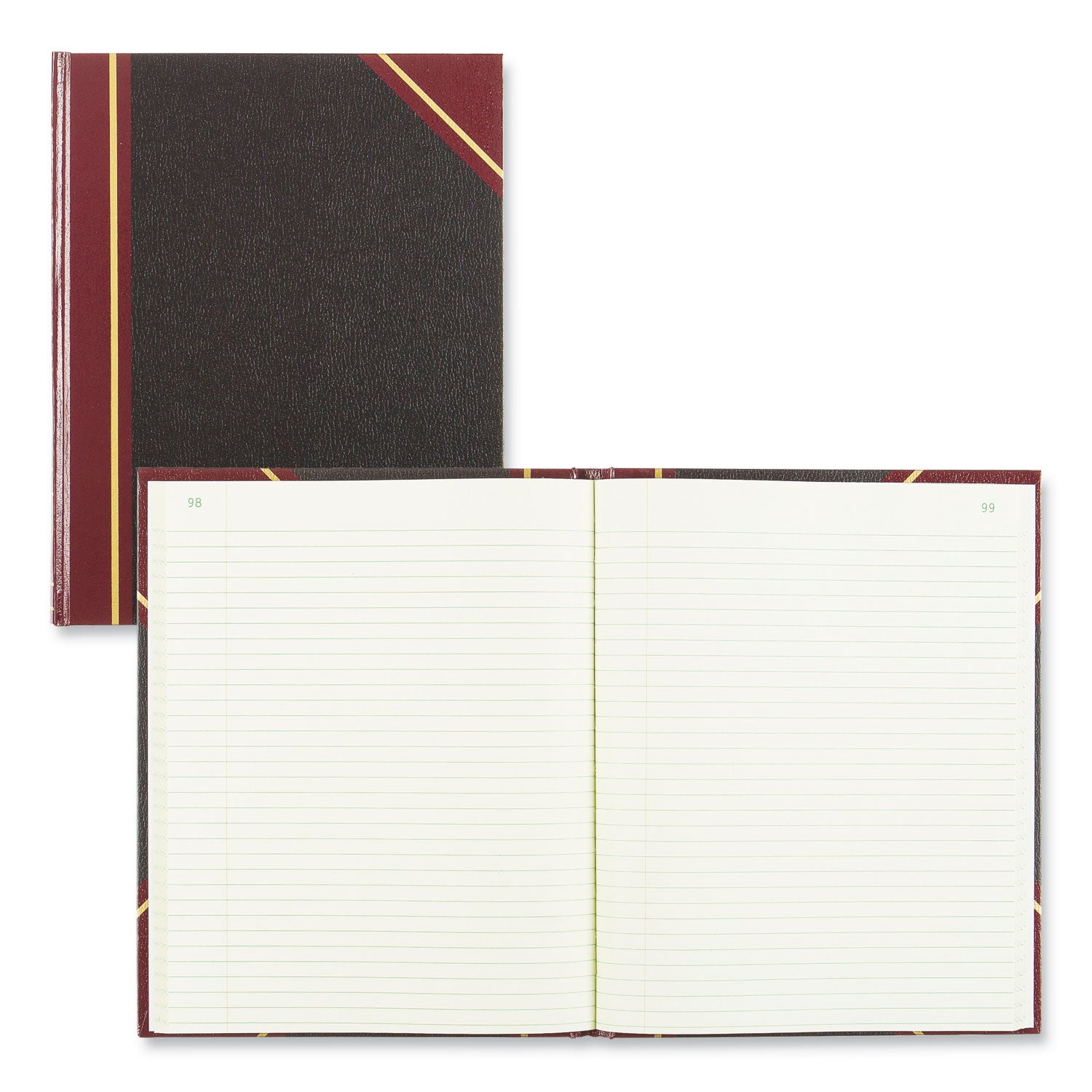 Rediform Black Texhide Cover Record Books - 300 Sheet(s) - Thread Sewn - 8.37" x 10.37" Sheet Size - Black - Green Sheet(s) - Brown, Green Print Color - Black Cover - Recycled - 1 Each