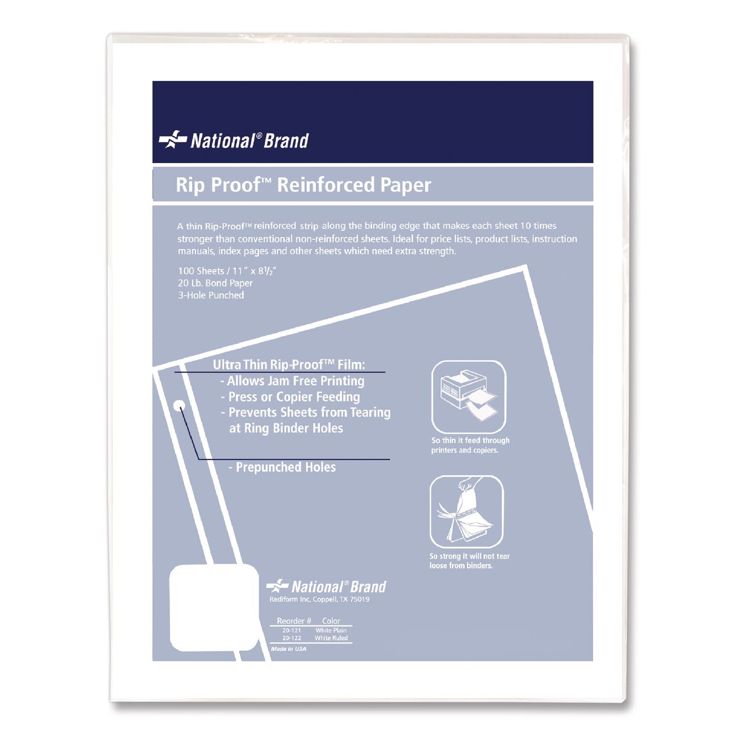 100 Sheets - Plain - Stapled/Glued - 20 lb Basis Weight - Letter - 8 1/2" x 11" Sheet Size - White Paper - Heavyweight, Reinforced Edges, Punched - 1 Pack