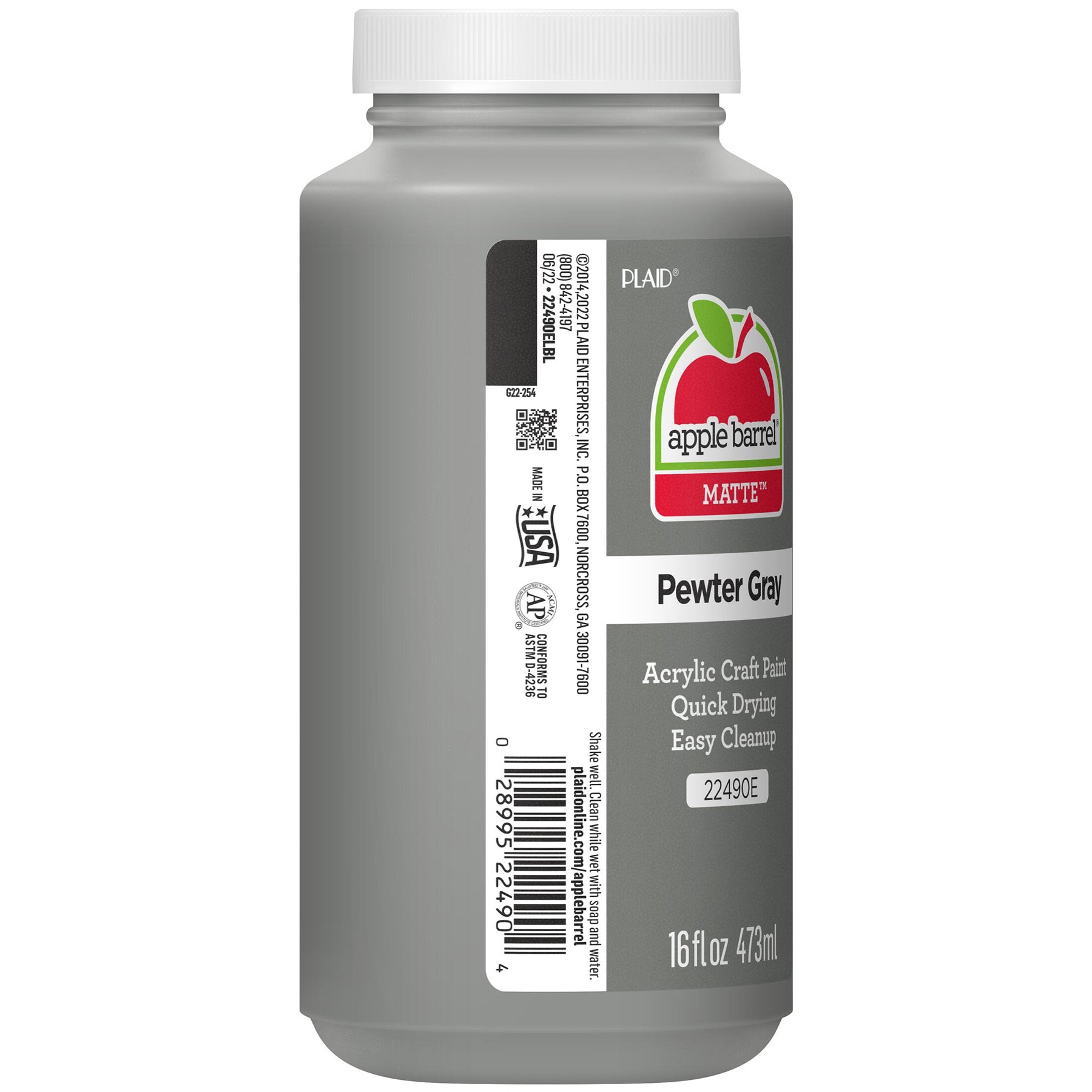 Acrylic Paint Matte, 16oz., Pewter Gray
