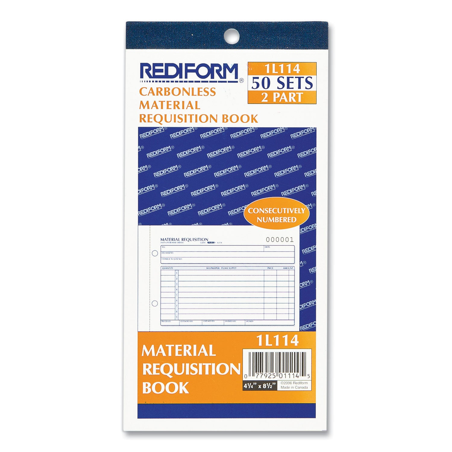 50 Sheet(s) - 2 Part - Carbonless Copy - 7.87" x 4.25" Sheet Size - White, Yellow - Black Print Color - 1 Each