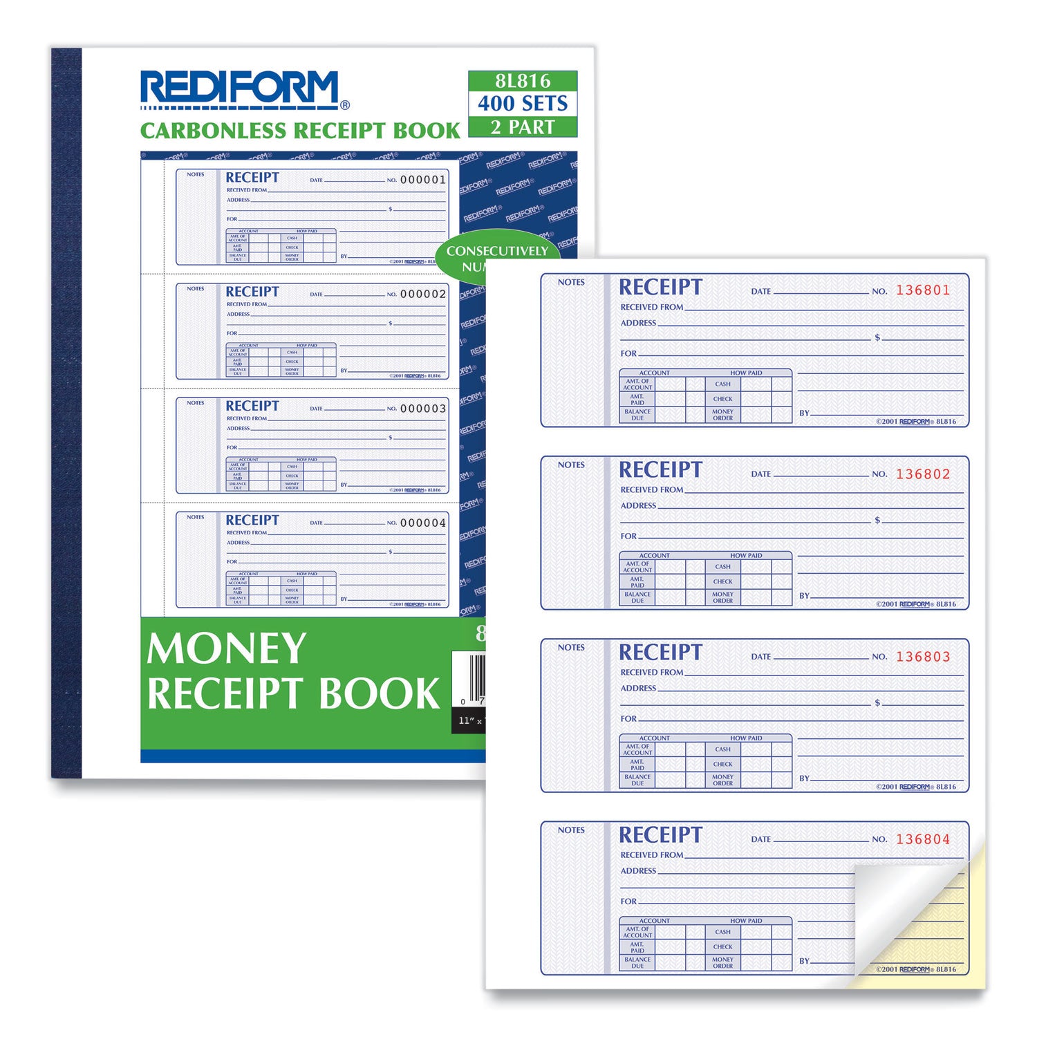 400 Sheet(s) - 2 Part - Carbonless Copy - 7" x 2.75" Sheet Size - White, Yellow - Black Print Color - 1 Each