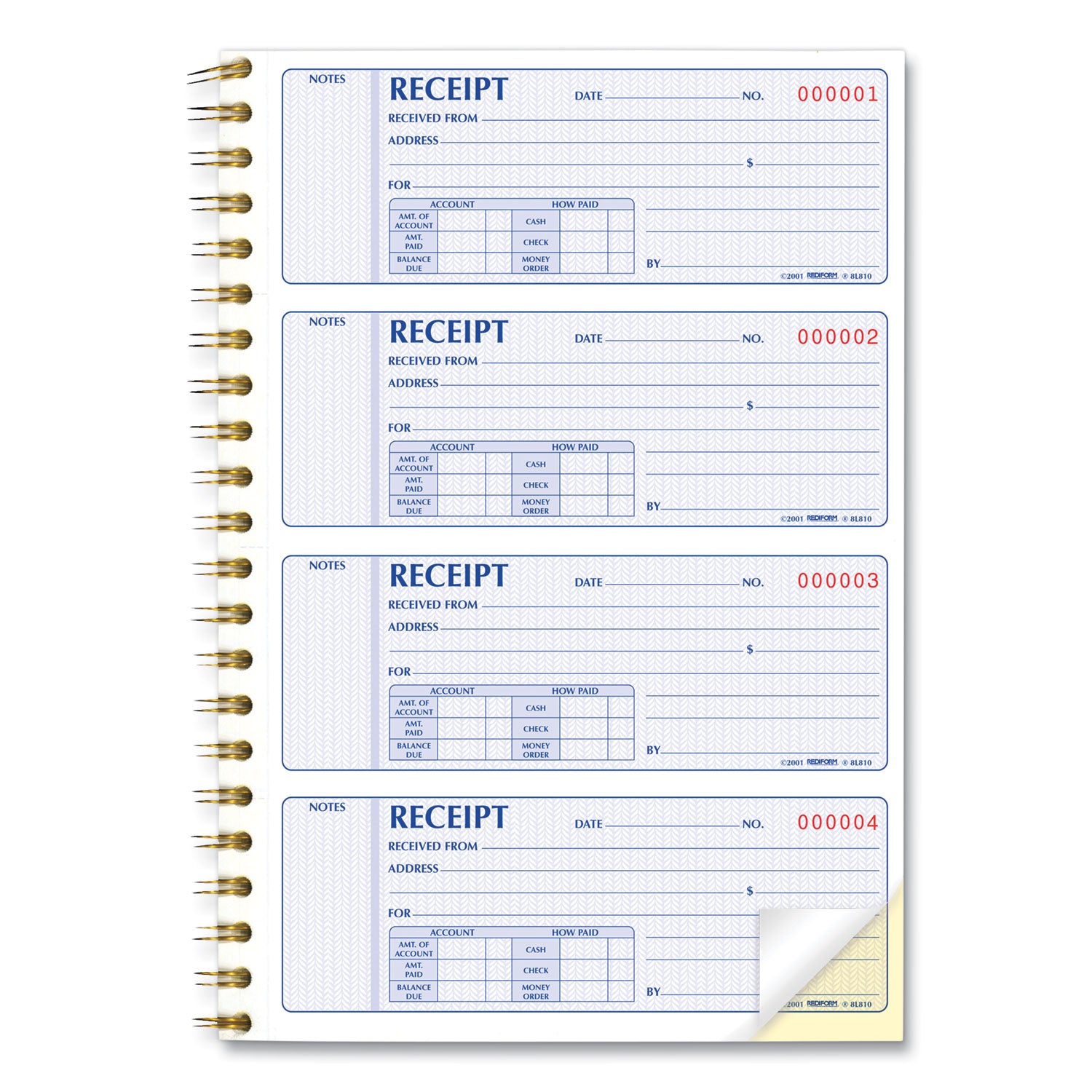 300 Sheet(s) - Wire Bound - 2 Part - Carbonless Copy - 7.62" x 11" Sheet Size - White - White Sheet(s) - Red Print Color - Blue Cover - 1 Each