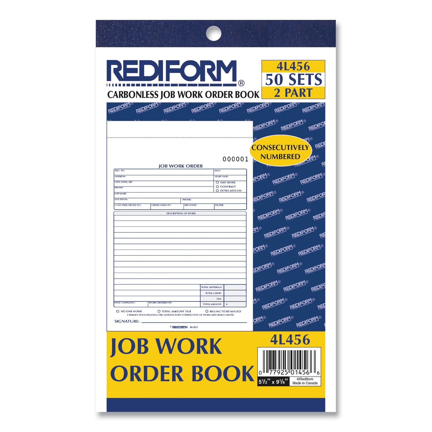 50 Sheet(s) - 2 Part - Carbonless Copy - 5.50" x 8.50" Sheet Size - Assorted Sheet(s) - Blue, Red Print Color - 1 Each