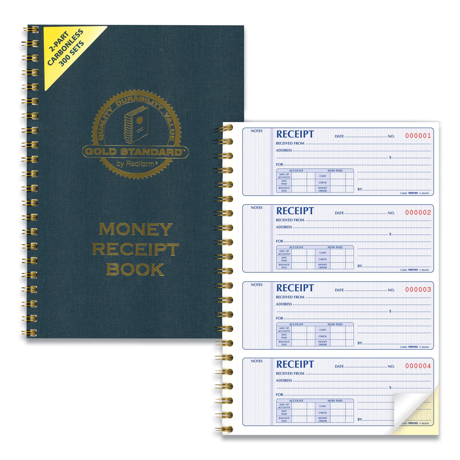 300 Sheet(s) - Wire Bound - 2 Part - Carbonless Copy - 7.62" x 11" Sheet Size - White - White Sheet(s) - Red Print Color - Blue Cover - 1 Each
