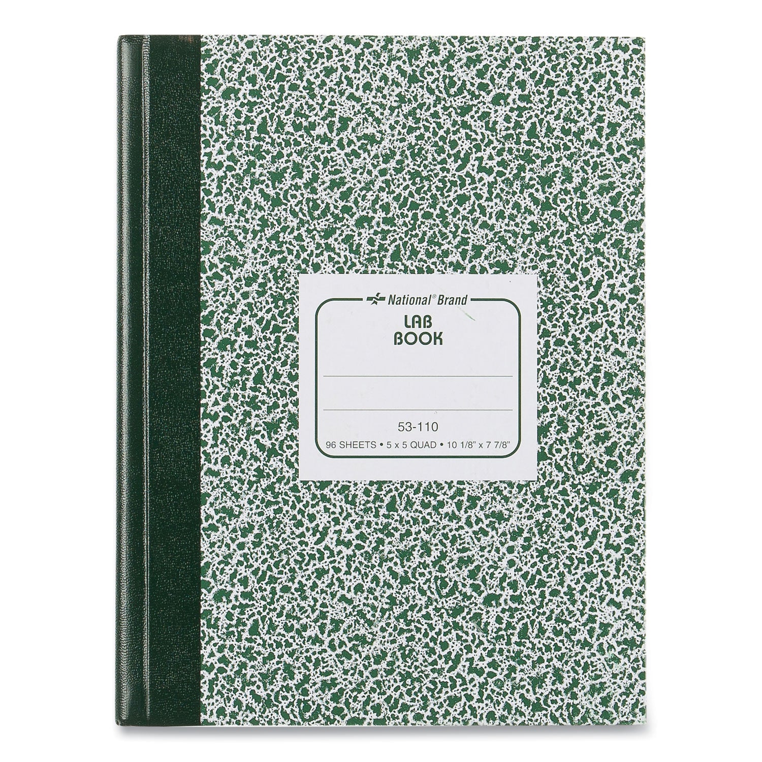 Rediform Lab Composition Notebook - 96 Sheets - Sewn - 7 7/8" x 10 1/8" Sheet Size - White Paper - Green Marble Cover - Recycled - 1 Each