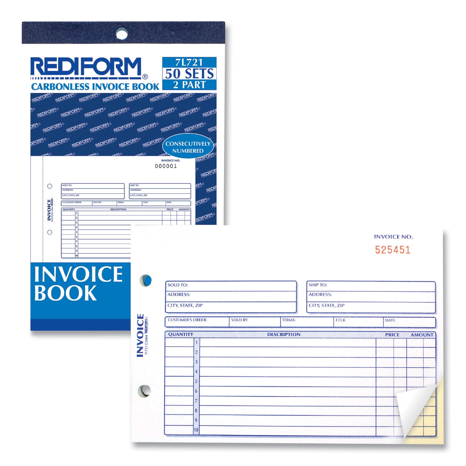 50 Sheet(s) - Stapled - 2 Part - Carbonless Copy - 7.87" x 5.50" Sheet Size - 2 x Holes - White, Yellow - Blue, Red Print Color - 1 Each