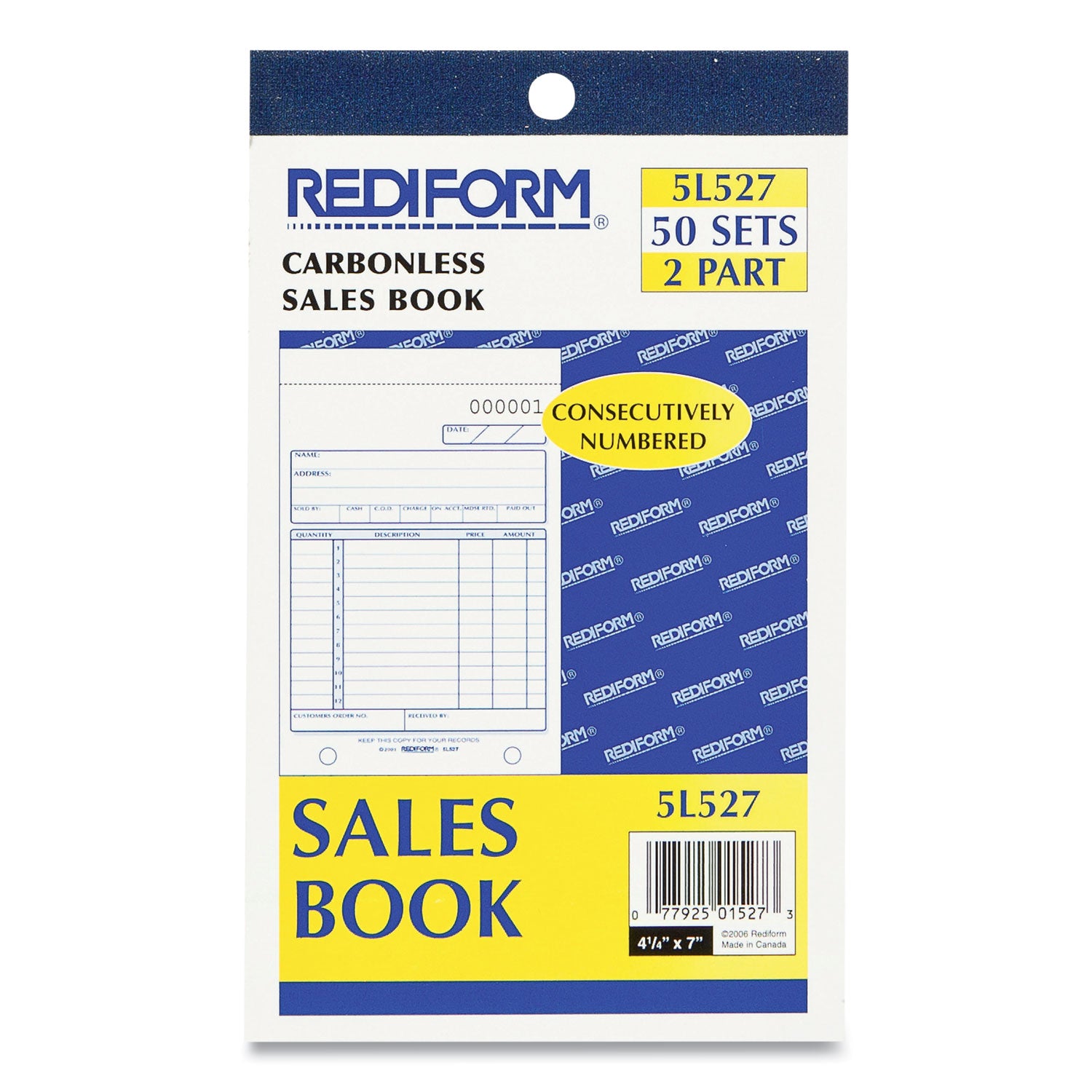 50 Sheet(s) - 2 Part - Carbonless Copy - 4.25" x 6.37" Sheet Size - Assorted Sheet(s) - Recycled - 1 Each