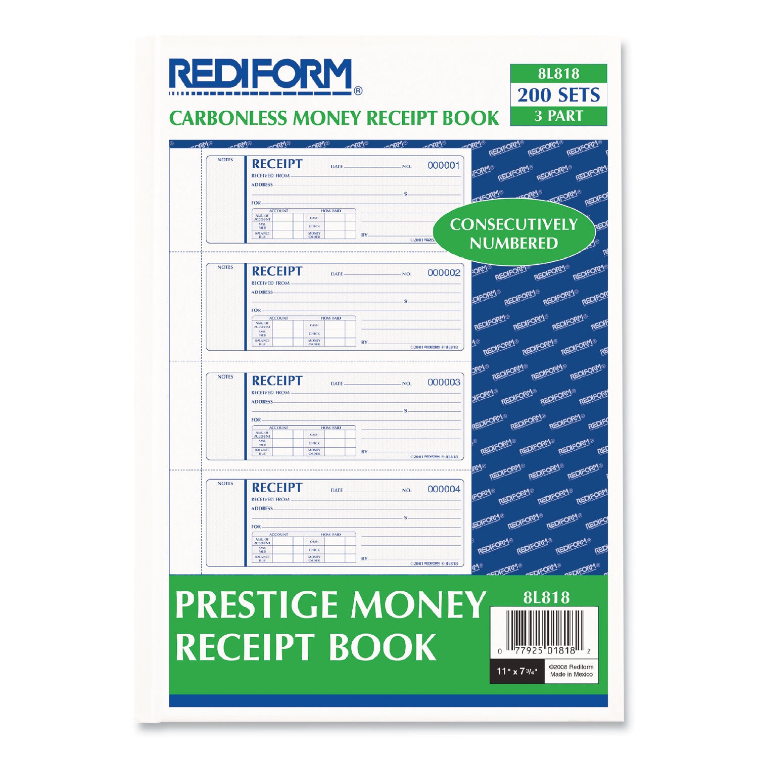 200 Sheet(s) - 3 Part - Carbonless Copy - 2.75" x 7" Form Size - White Sheet(s) - 1 Each