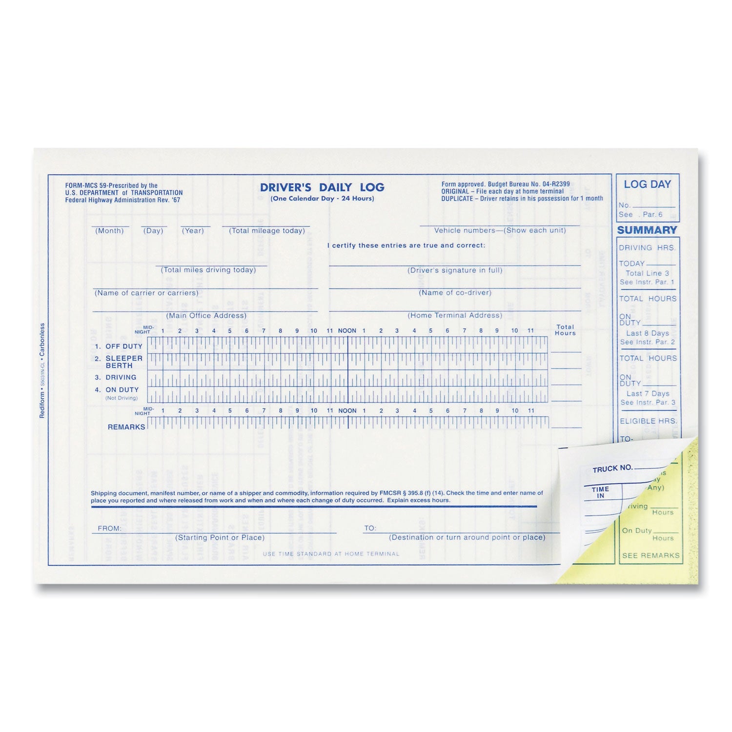 2 Part - Carbonless Copy - 5.37" x 8.75" Form Size - White - Black Print Color - Recycled - 1 Each