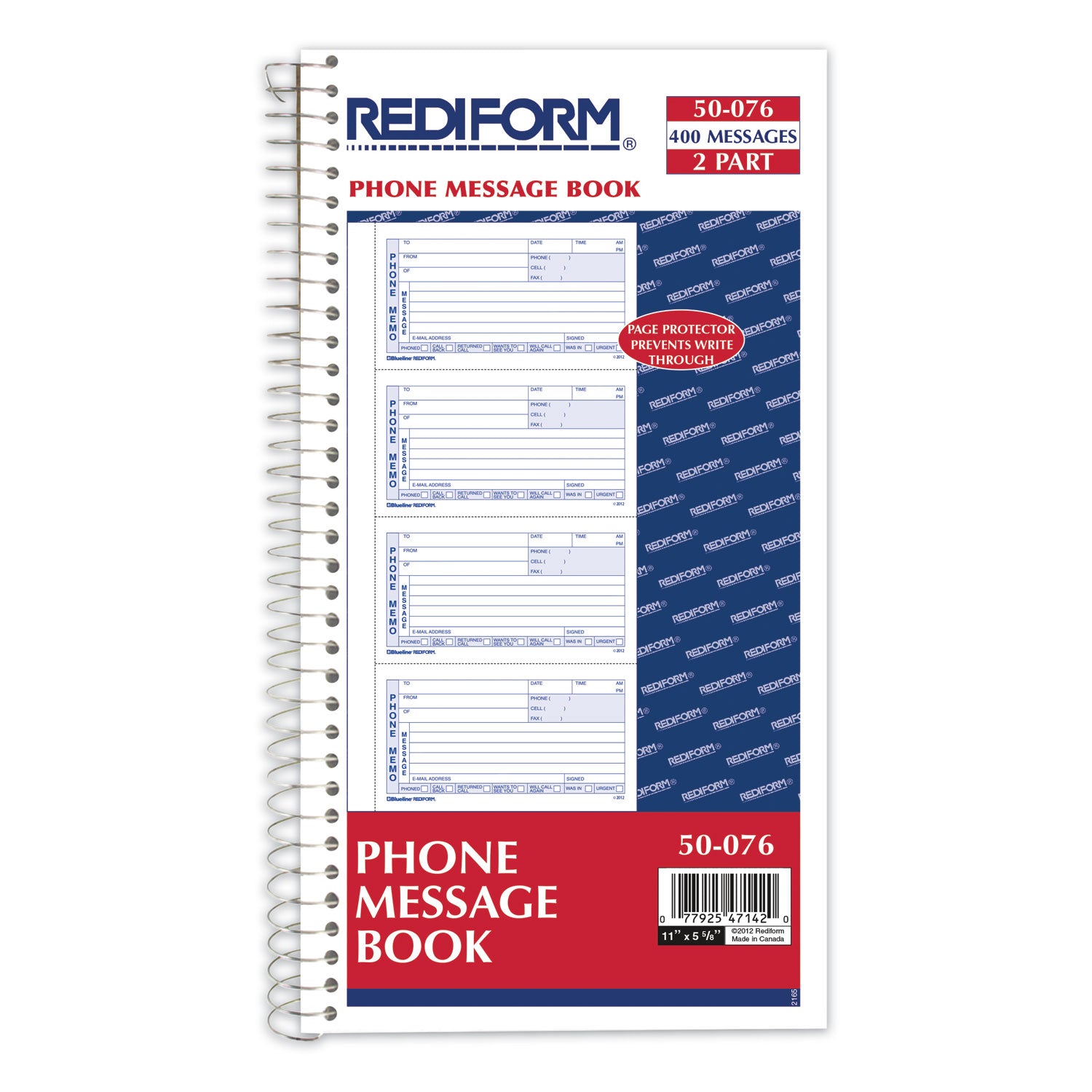 400 Sheet(s) - Spiral Bound - 2 Part - Carbonless Copy - 5.75" x 11" Sheet Size - White, Canary - Blue Print Color - 1 Each