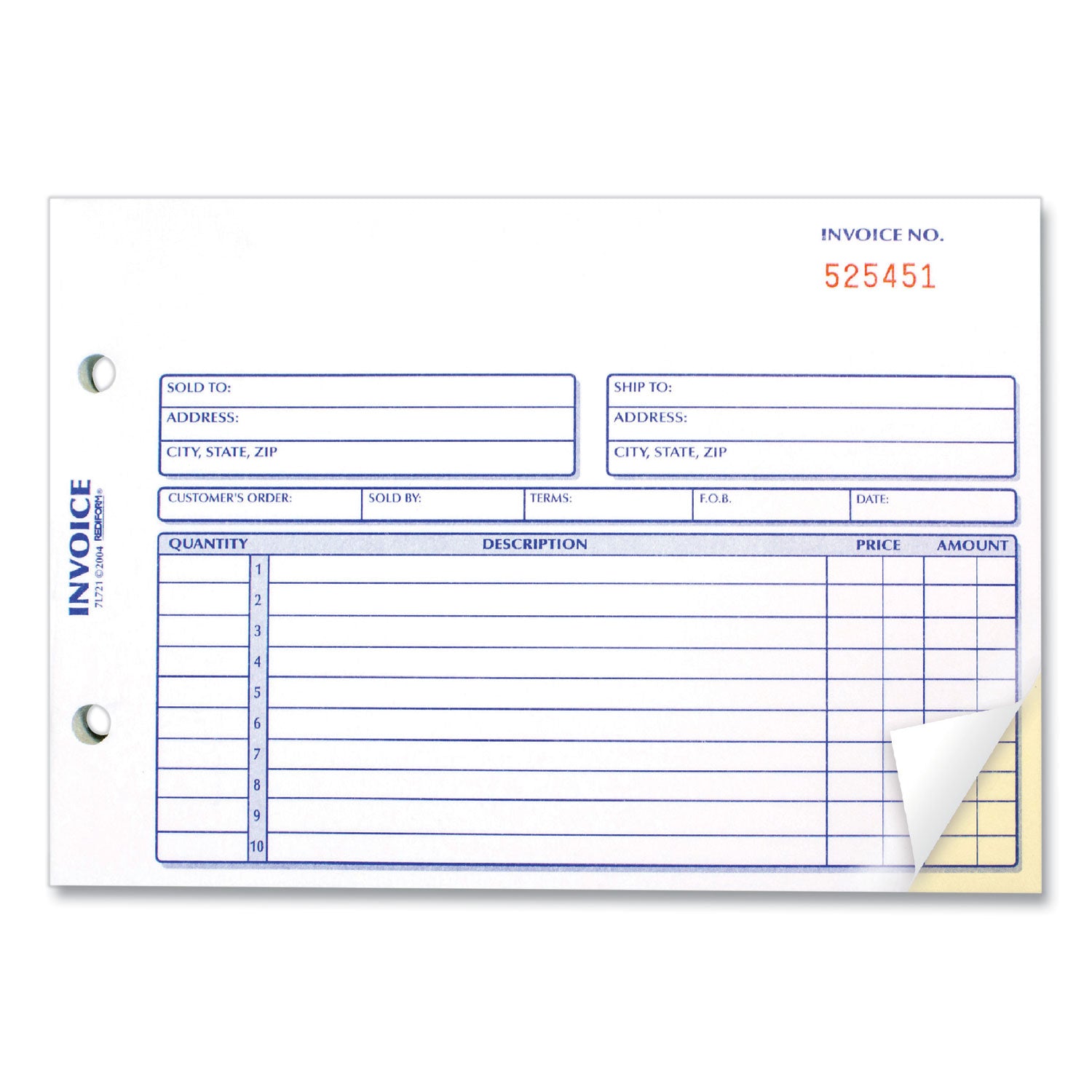 50 Sheet(s) - Stapled - 2 Part - Carbonless Copy - 7.87" x 5.50" Sheet Size - 2 x Holes - White, Yellow - Blue, Red Print Color - 1 Each