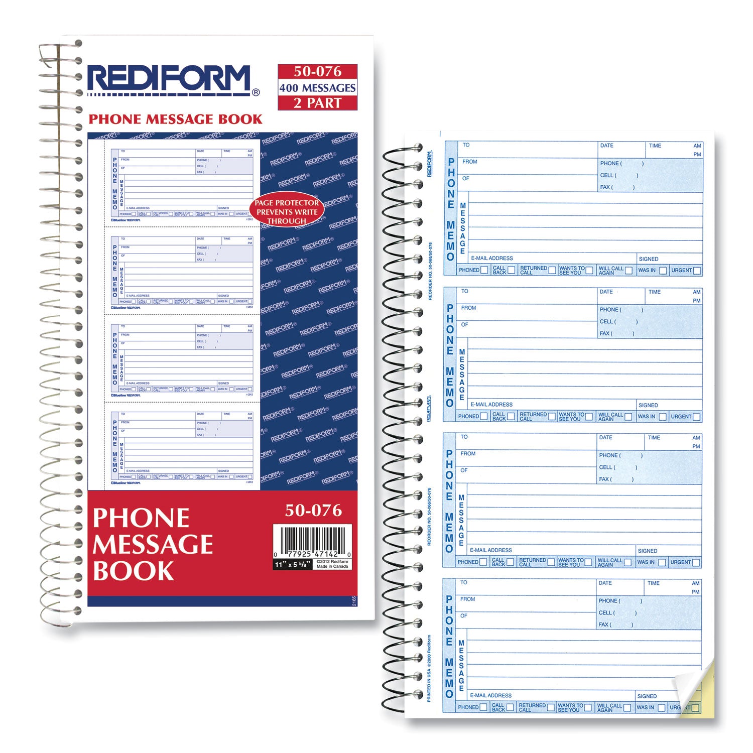 400 Sheet(s) - Spiral Bound - 2 Part - Carbonless Copy - 5.75" x 11" Sheet Size - White, Canary - Blue Print Color - 1 Each