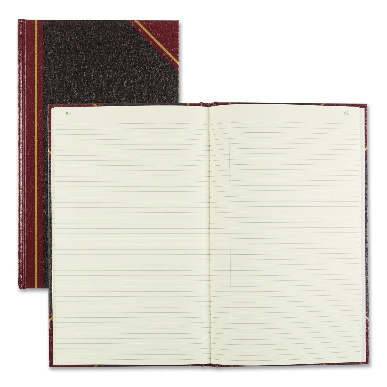 Rediform Texhide Cover Record Books with Margin - 300 Sheet(s) - Thread Sewn - 8.75" x 14.25" Sheet Size - Green Sheet(s) - Brown, Green Print Color - Black Cover - Recycled - 1 Each
