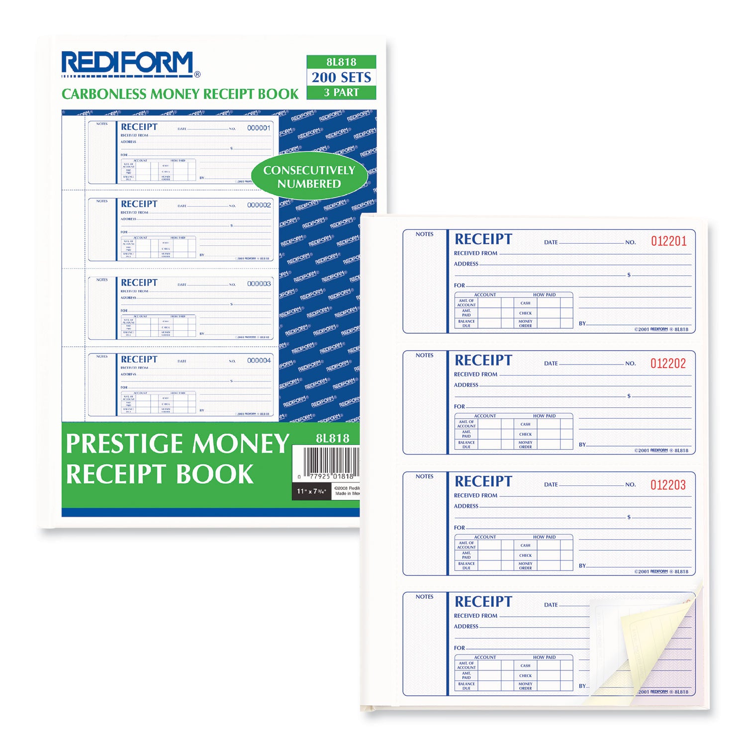 200 Sheet(s) - 3 Part - Carbonless Copy - 2.75" x 7" Form Size - White Sheet(s) - 1 Each