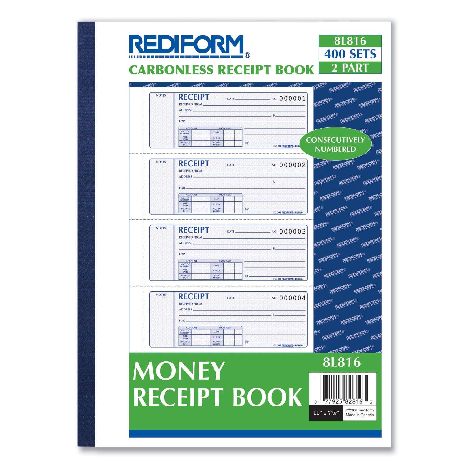 400 Sheet(s) - 2 Part - Carbonless Copy - 7" x 2.75" Sheet Size - White, Yellow - Black Print Color - 1 Each