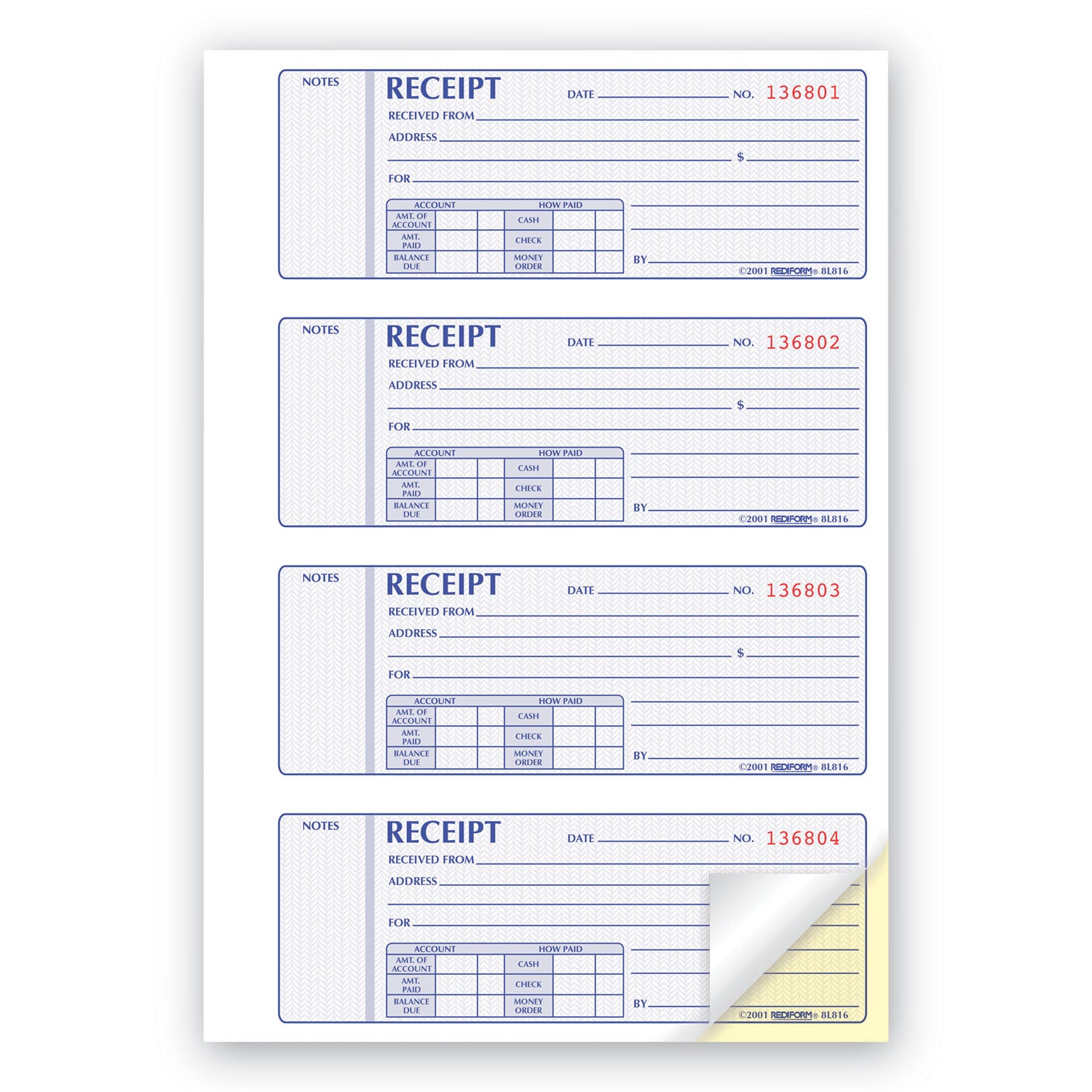 400 Sheet(s) - 2 Part - Carbonless Copy - 7" x 2.75" Sheet Size - White, Yellow - Black Print Color - 1 Each