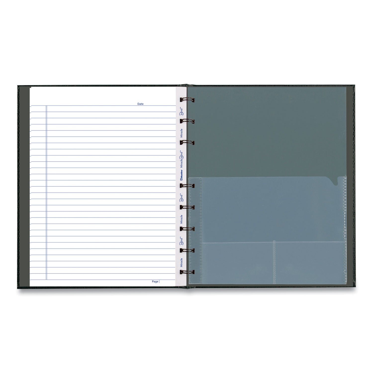 150 Sheets - 150 Pages - Twin Wirebound - Ruled Margin - 9 1/4" x 7 1/4" Sheet Size - Black Ribbed Cover - Micro Perforated, Index Sheet, Self-adhesive Tab, Pocket, Repositionable, Removable, Hard Cover, Telephone & Address Pages - Recycled - 1 Each