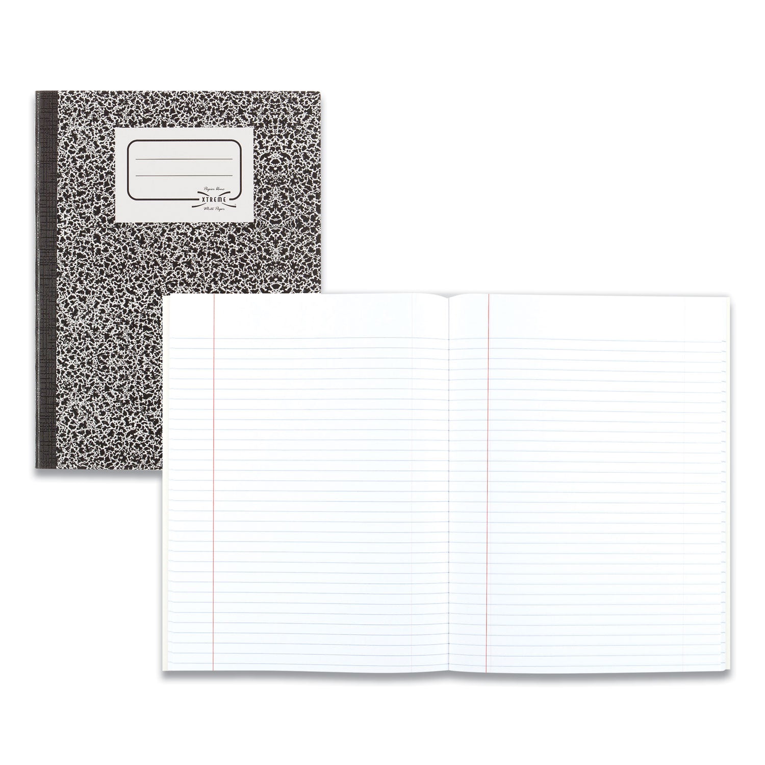 80 Sheets - Sewn - Ruled Margin - 8 3/8" x 11" Sheet Size - White Paper - Black Marble Cover - Subject - 1 Each