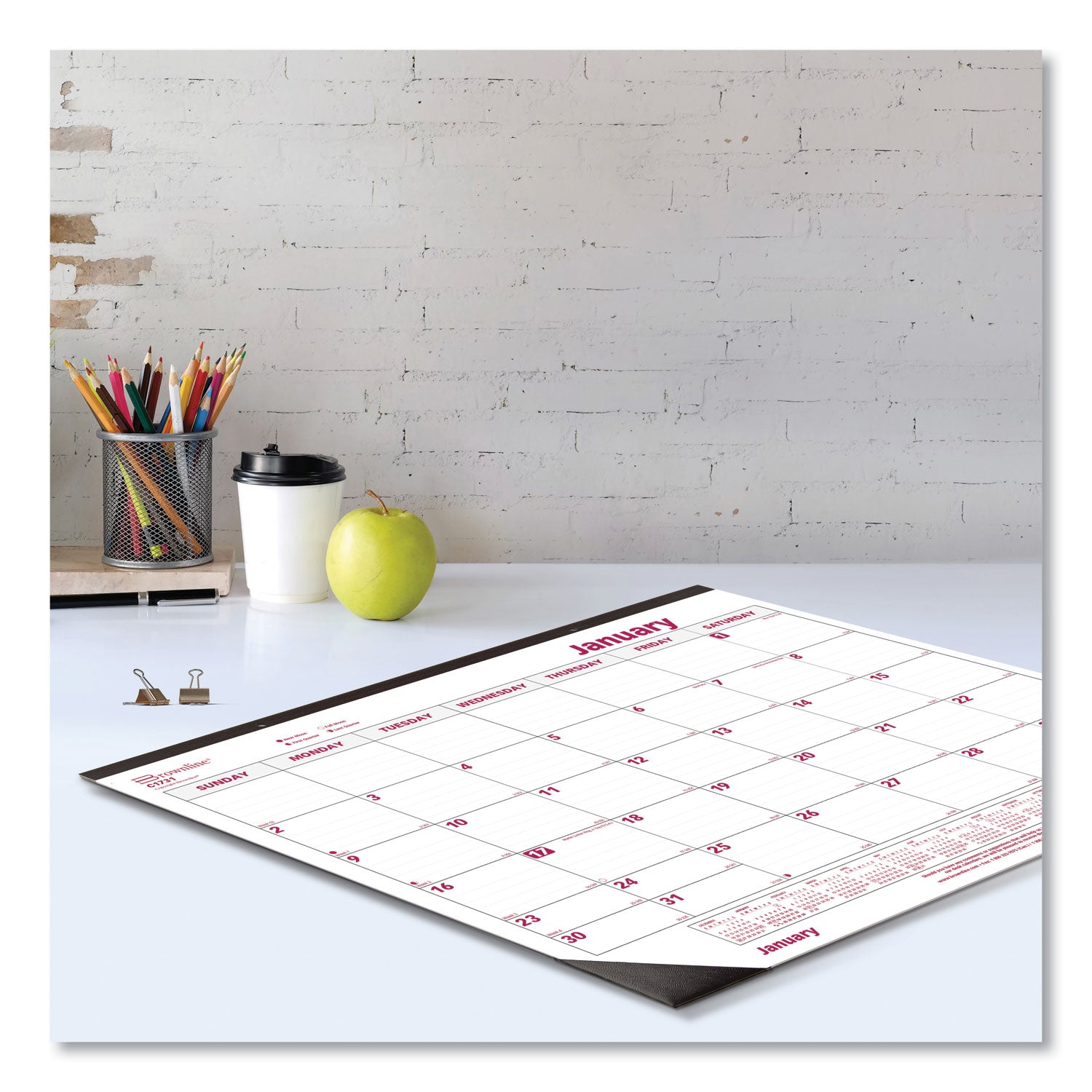 Julian Dates - Monthly - 1 Year - January 2026 to December 2026 - 1 Month Single Page Layout - 22" x 17" Sheet Size - Desk Pad - White - Paper - Eyelet, Tear-off, Reinforced - 1 Each