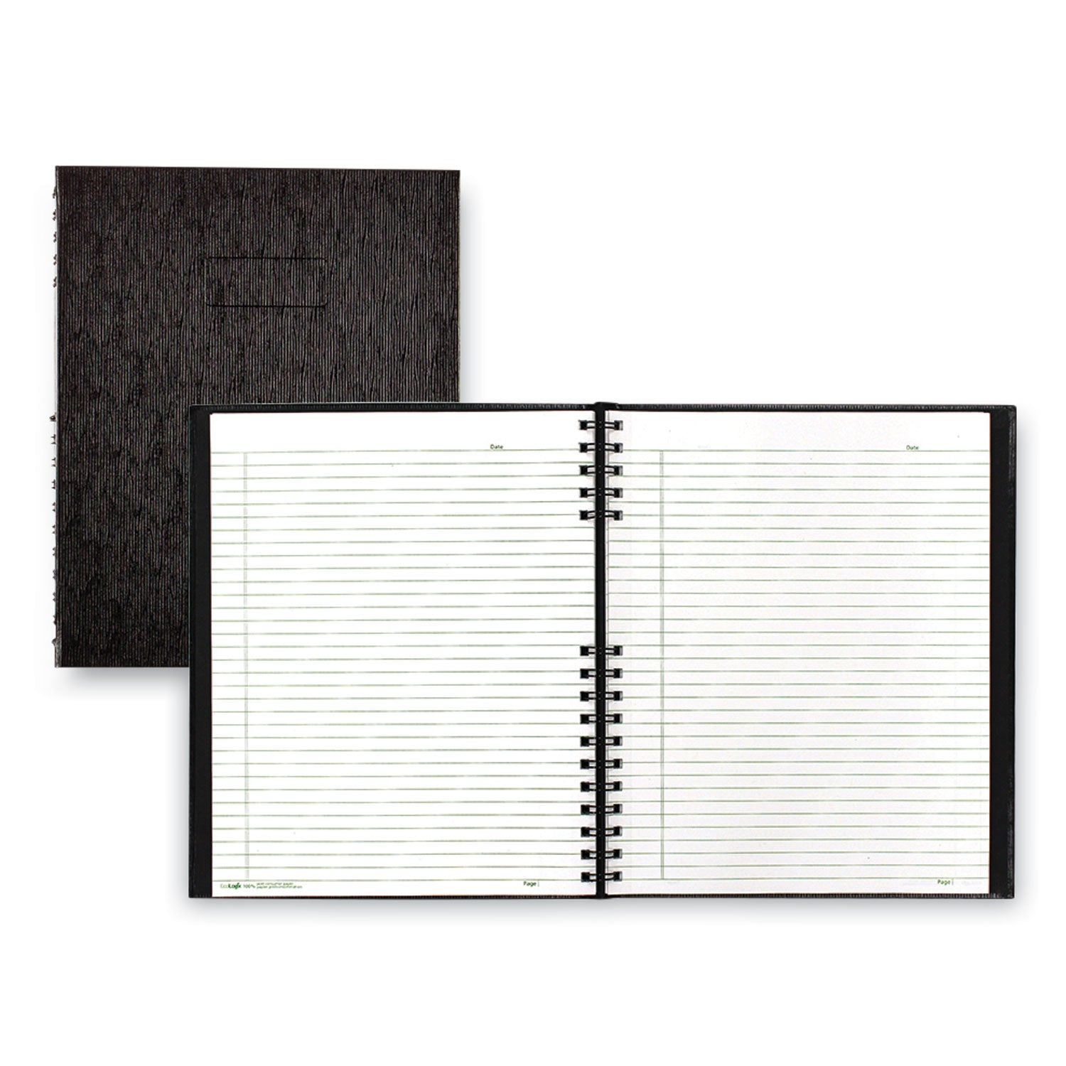 200 Sheets - Twin Wirebound - Ruled Margin - Letter - 8 1/2" x 11" Sheet Size - Black Cover - Pocket, Hard Cover, Index Sheet, Micro Perforated, Self-adhesive Tab - Recycled - 1 Each