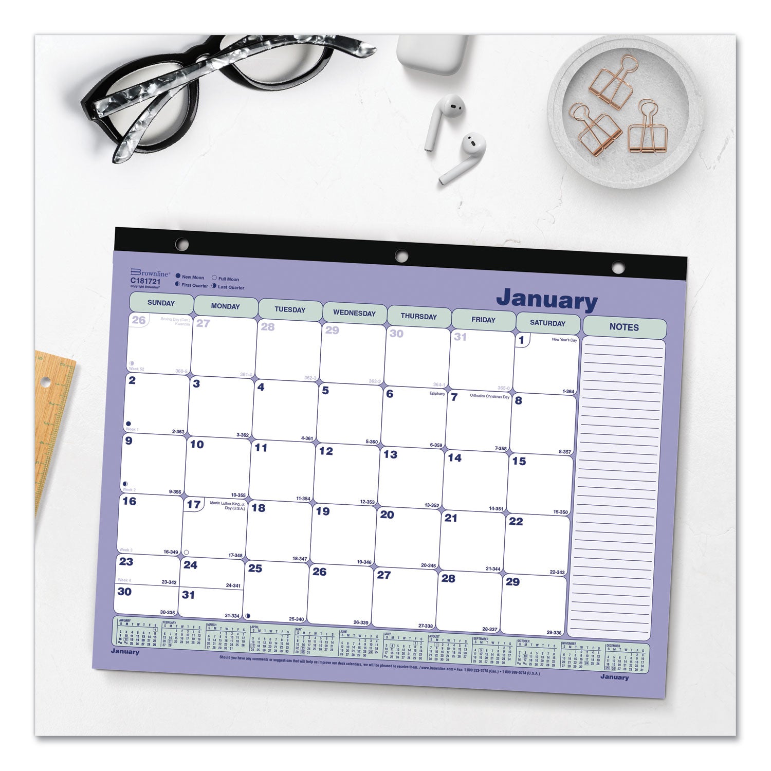 Brownline Monthly Desk Pad Calendar, 11" x 8-1/2" , English