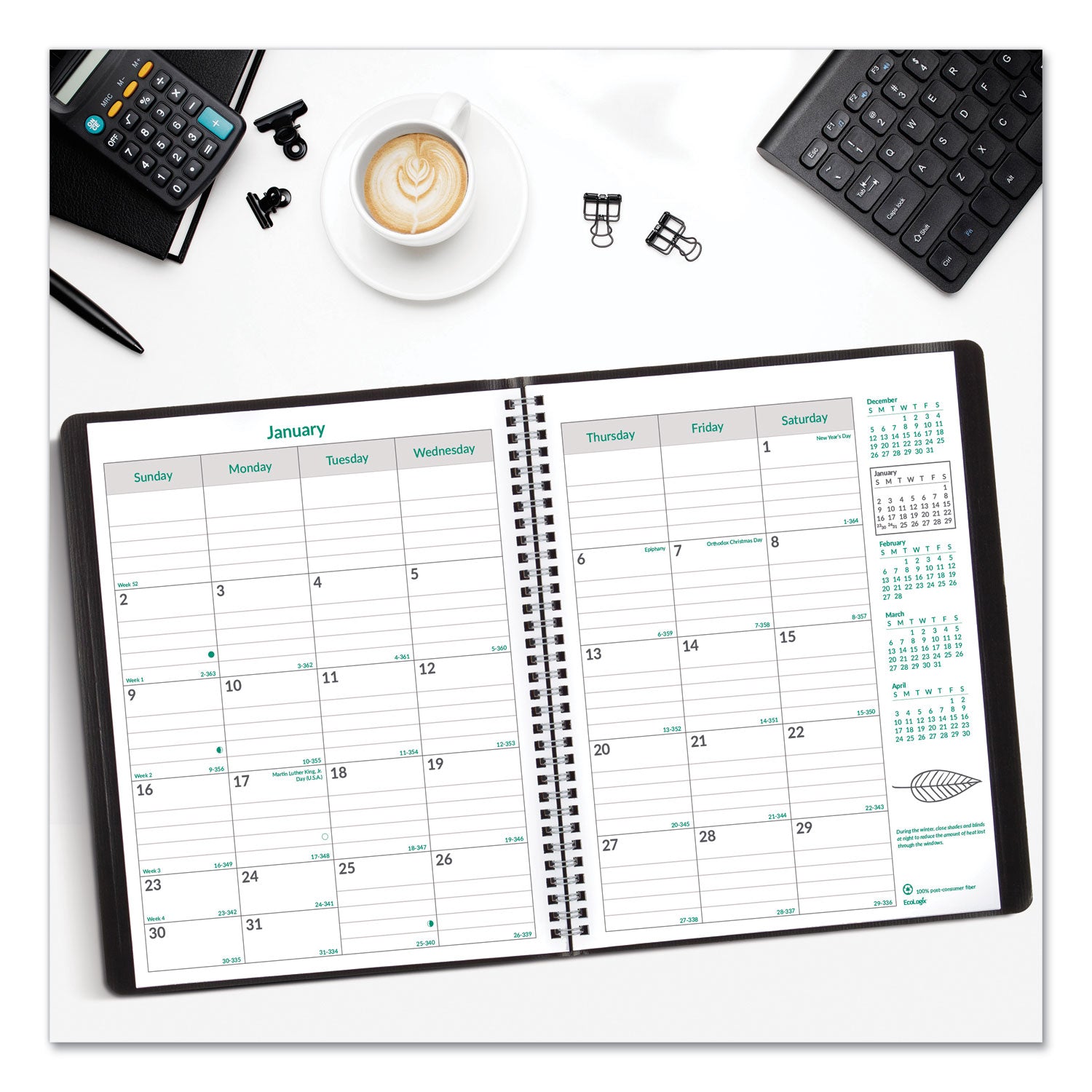 Blueline EcoLogix 14-Month Monthly Planner, 11" x 8-1/2" , English