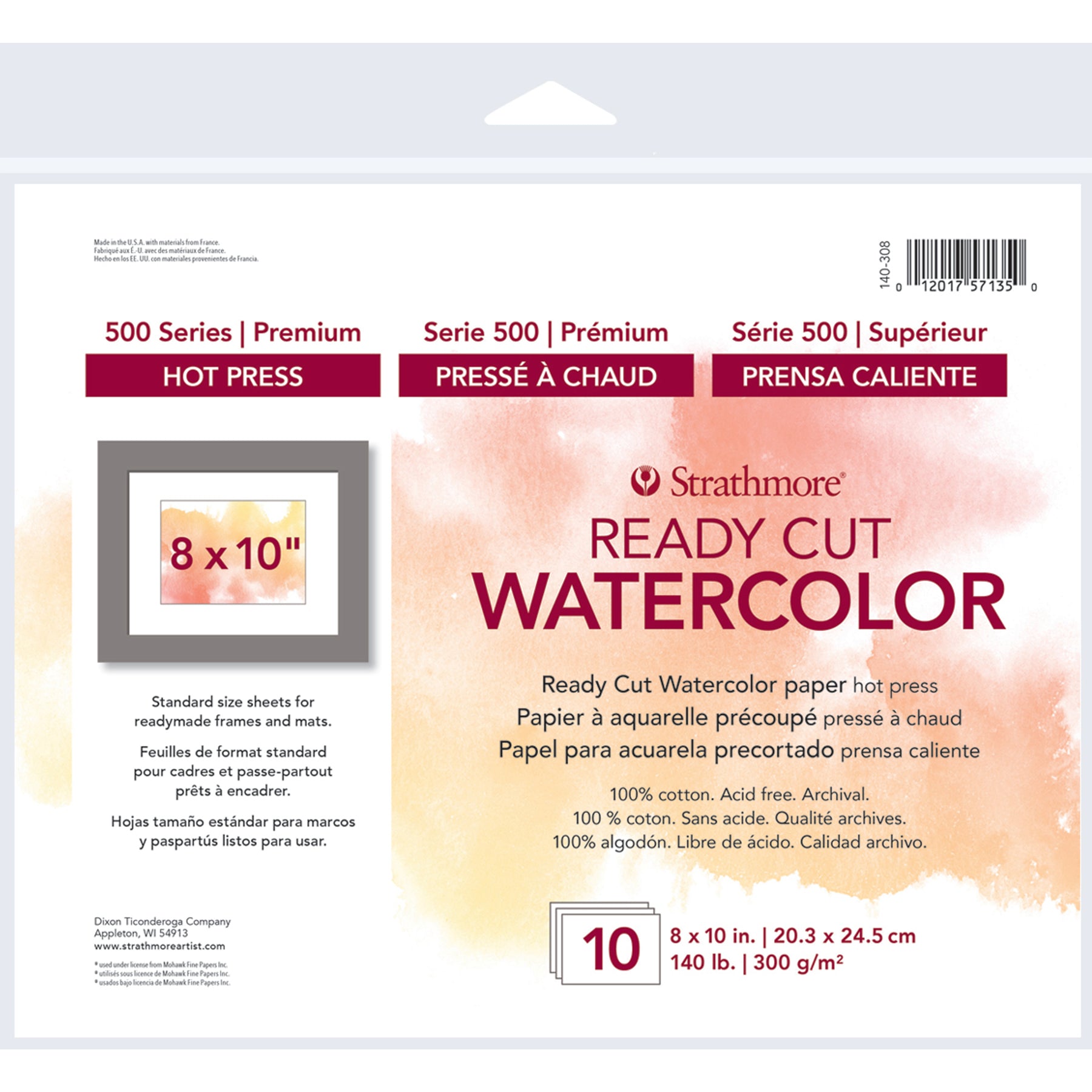 500 Series Ready Cut Watercolor Paper Pack, Hot Press, 8x10 inch, 10 Sheets