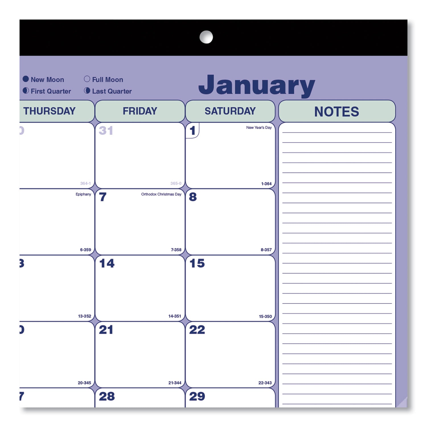 Monthly - 12 Month - January 2026 to December 2026 - 1 Month Single Page Layout - 17 3/4" x 10 7/8" Sheet Size - 2 x Holes - Desk Pad - Wall Mount - Blue, Green - Chipboard, Cardboard - Tear-off, Top Bound, Yearly Calendar, Reinforced Corner - 1 Each