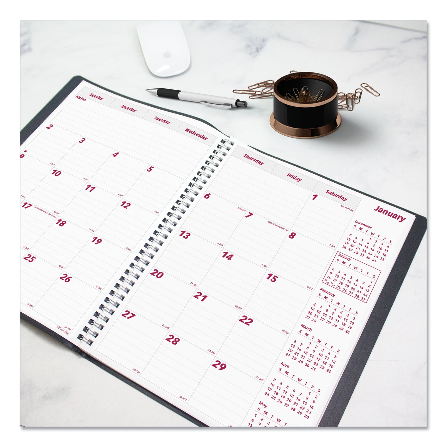 Brownline Monthly Planner - Monthly - 14 Month - December 2025 to January 2027 - Wire Bound - Black Cover - Reference Calendar - 1 Each