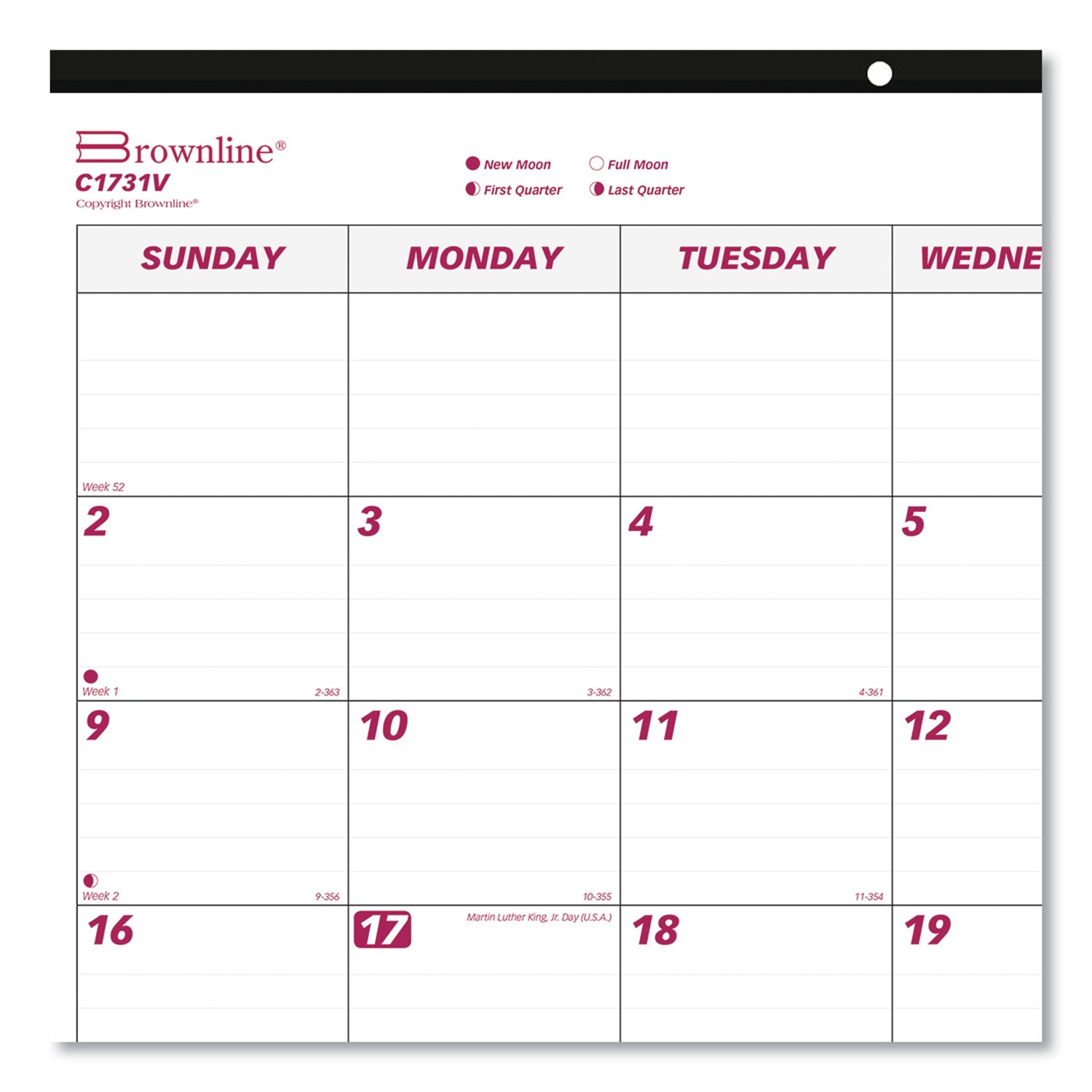 Julian Dates - Monthly - 12 Month - January 2026 to December 2026 - 1 Month Single Page Layout - 22" x 17" Sheet Size - Desk Pad - White - Chipboard - Tear-off, Reinforced, Perforated, Reference Calendar, Hole-punched - 1 Each