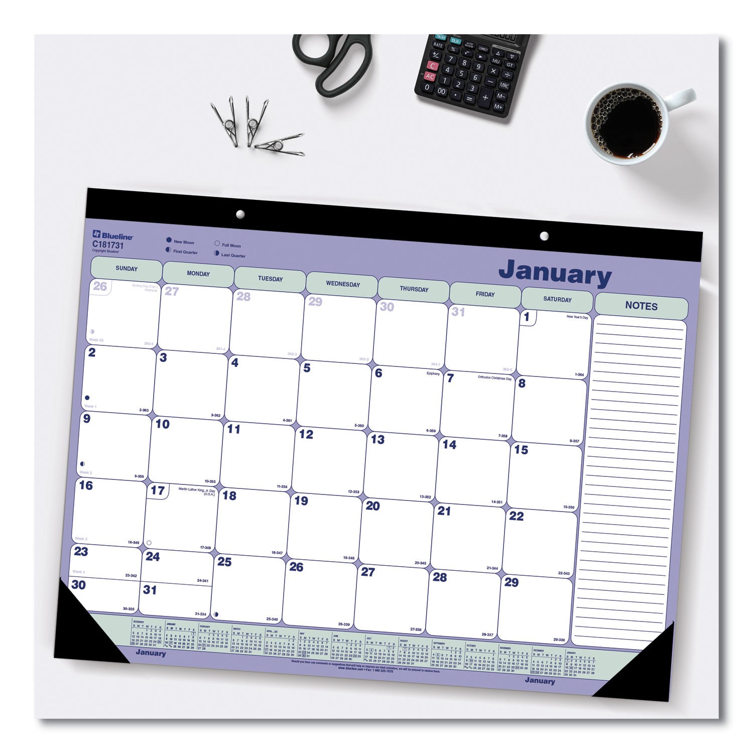 Blueline Monthly Desk Pad Calendar, 21-1/4" x 16" , English