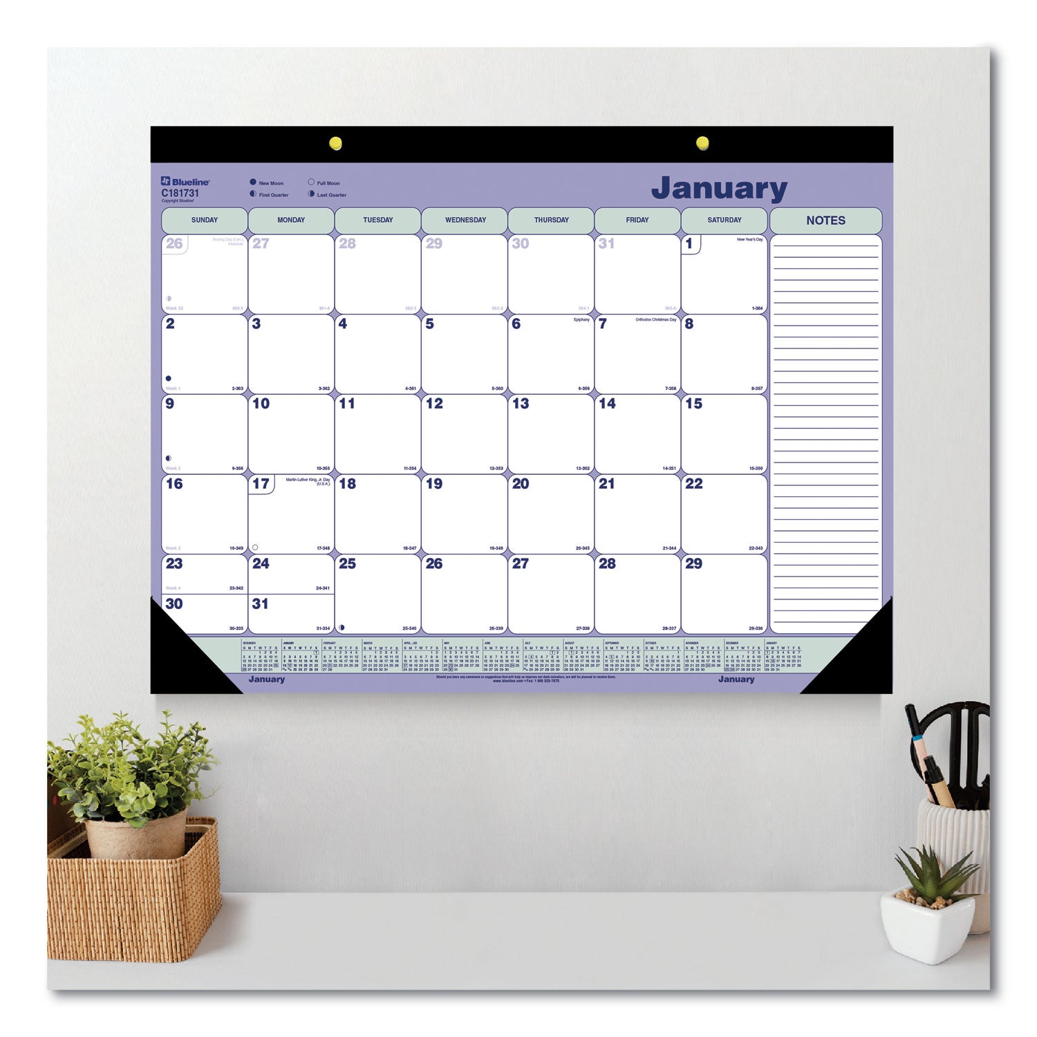 Blueline Monthly Desk Pad Calendar, 21-1/4" x 16" , English
