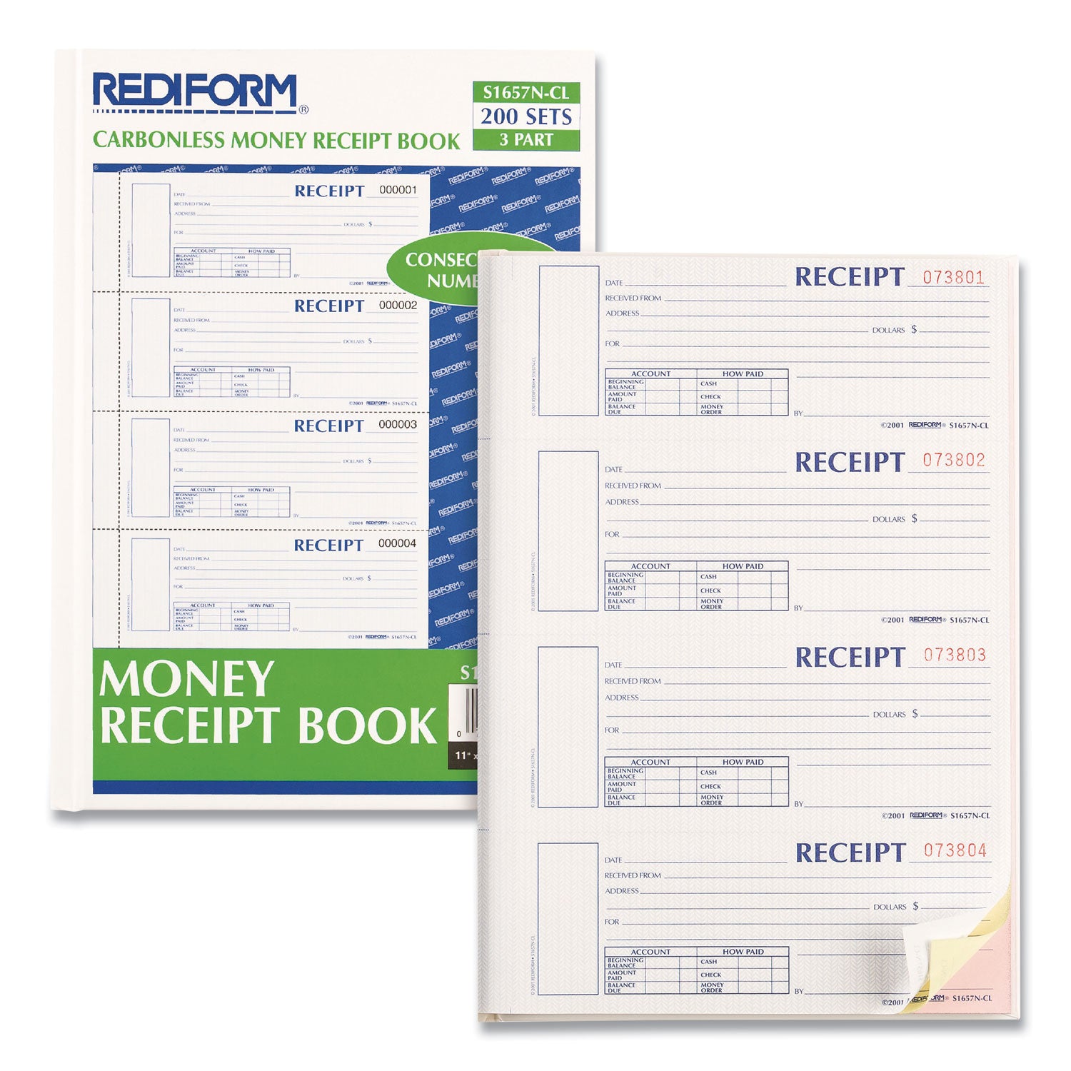 200 Sheet(s) - 3 Part - Carbonless Copy - 2.75" x 6.87" Form Size - 8" x 11" Sheet Size - White, Canary, Pink - Red Print Color - 1 Each