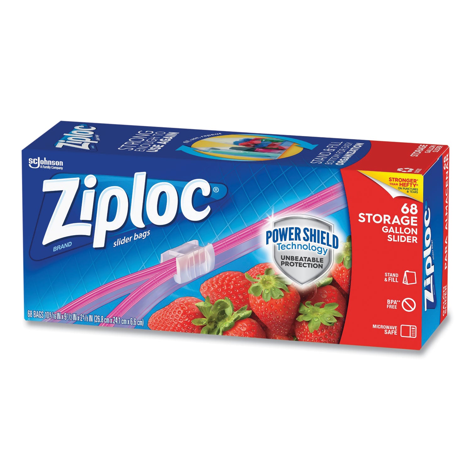 Ziploc&reg; Gallon Storage Slider Bags - Large Size - 2.63" Length x 10.56" Width x 9.50" Depth - Sliding Closure - Blue - Food, Supplies - 68 / Box