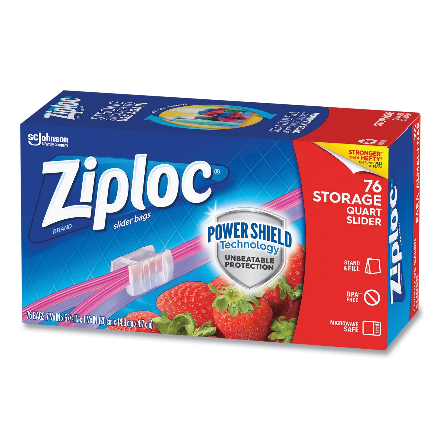 Slider Storage Bags, Quart, 5.88" x 1.88" x 7.88", Clear, 76 Bags/Box, 9 Boxes/Carton